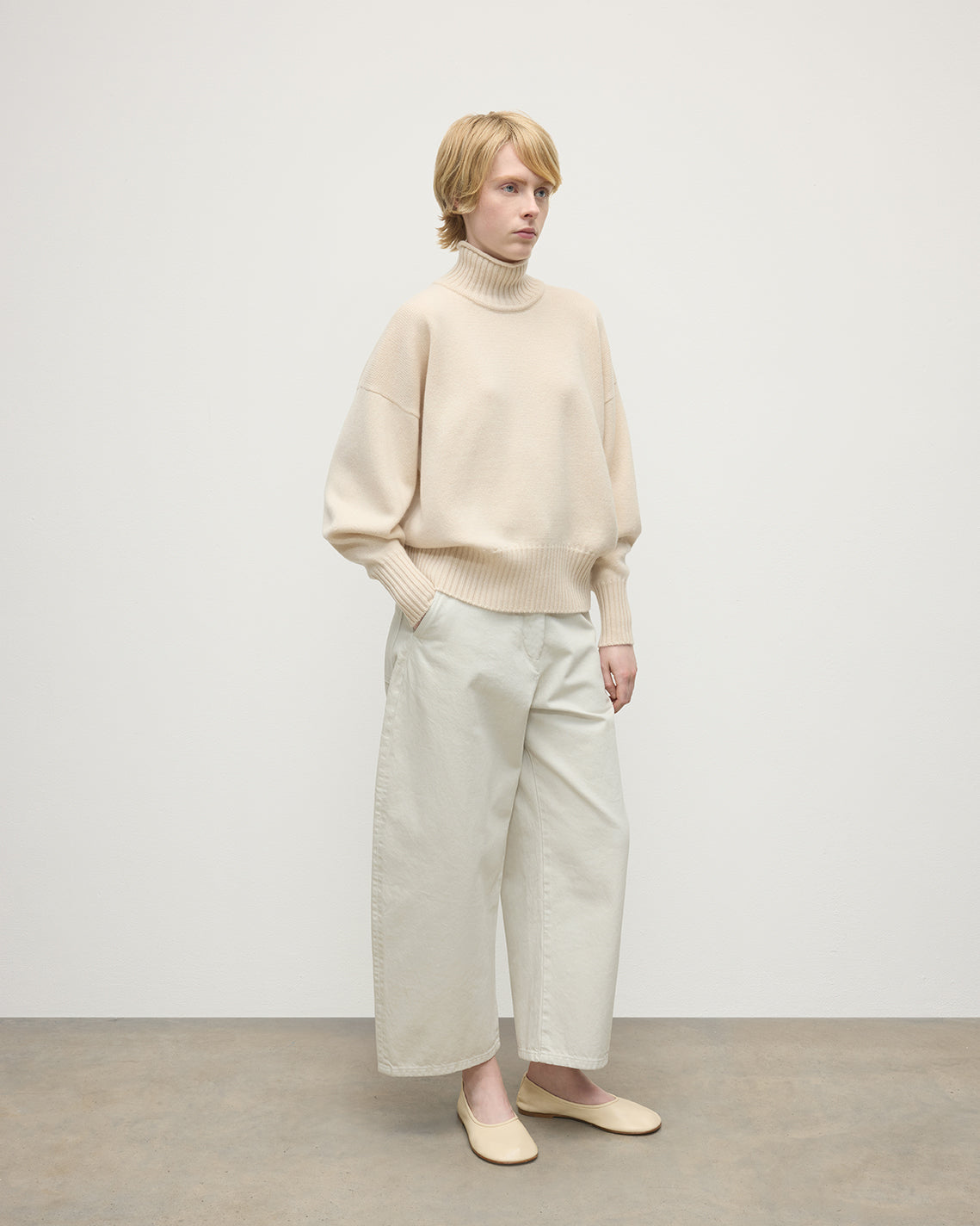 High Neck Cream Cashmere Jumper