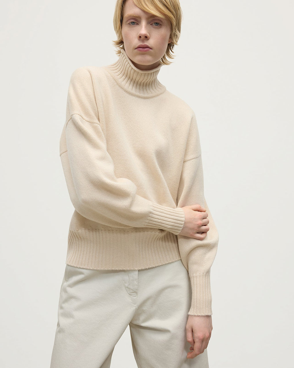 High Neck Cream Cashmere Jumper