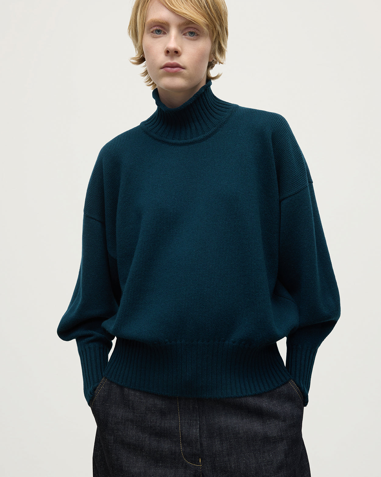 High Neck Bottle Green Cashmere Jumper