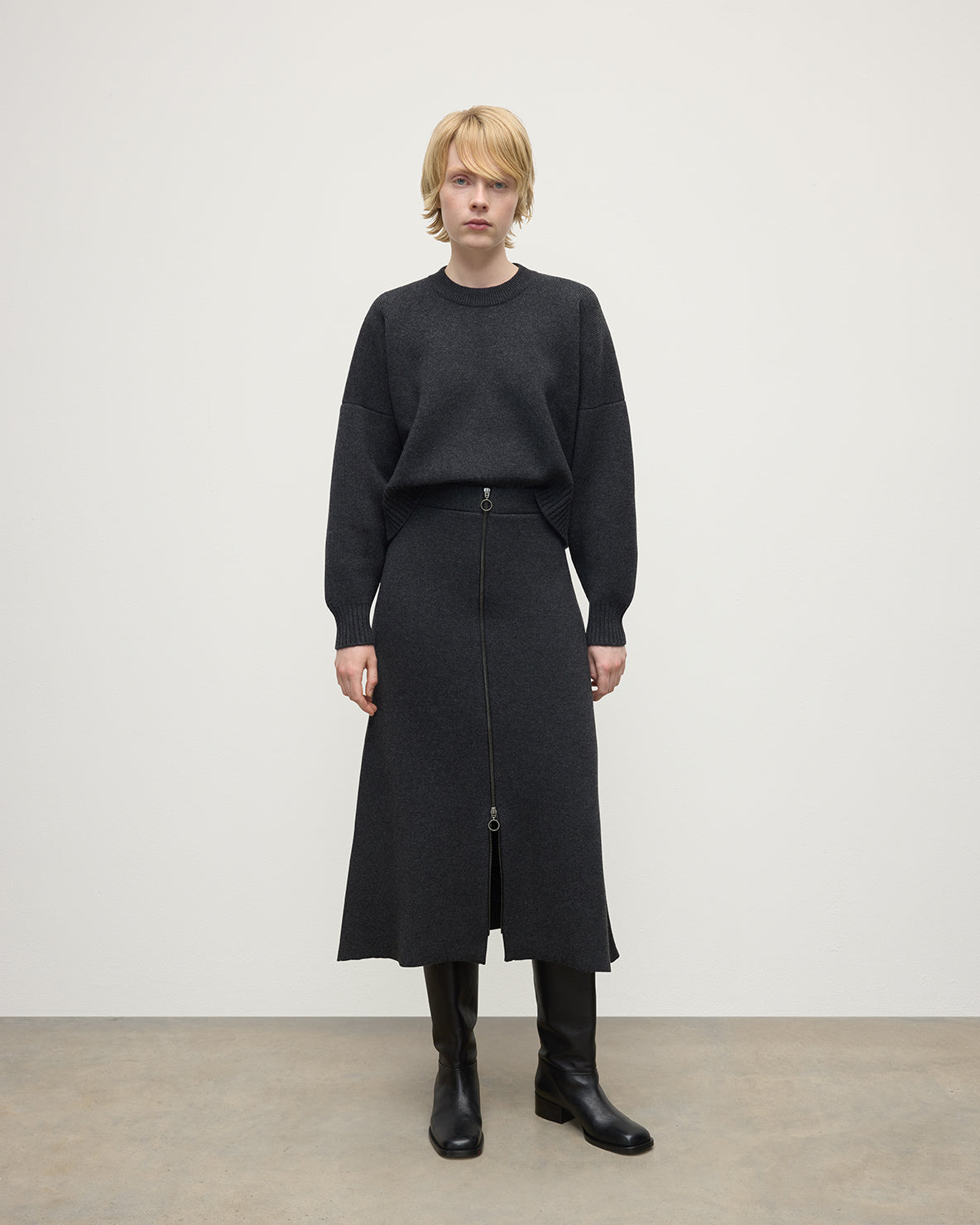 A-Line Milano Charcoal Cashmere Skirt