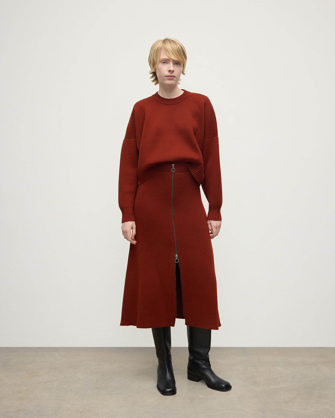 A-Line Milano Dark Red Cashmere Skirt