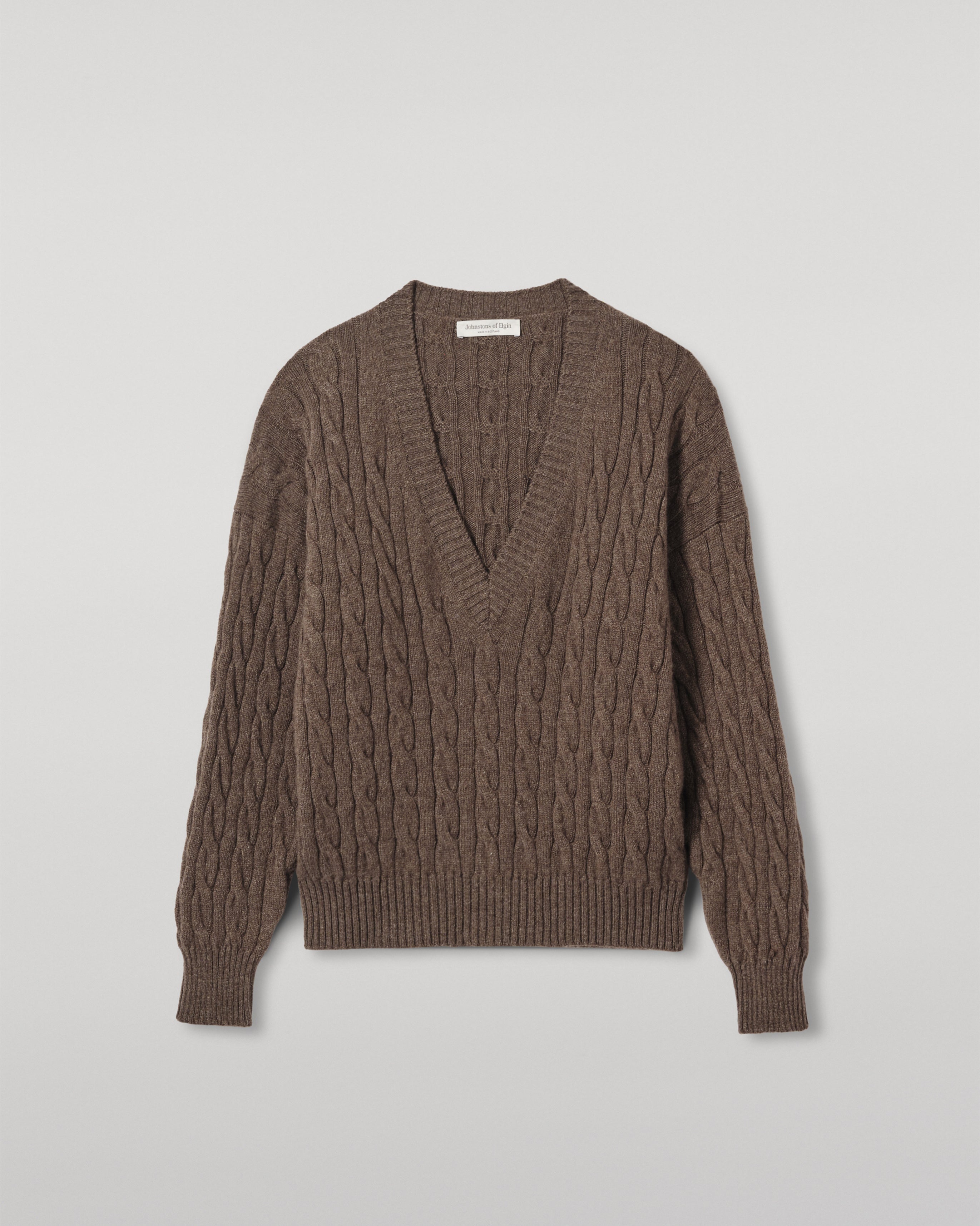 Kylesku Deep V Brown Cashmere Jumper