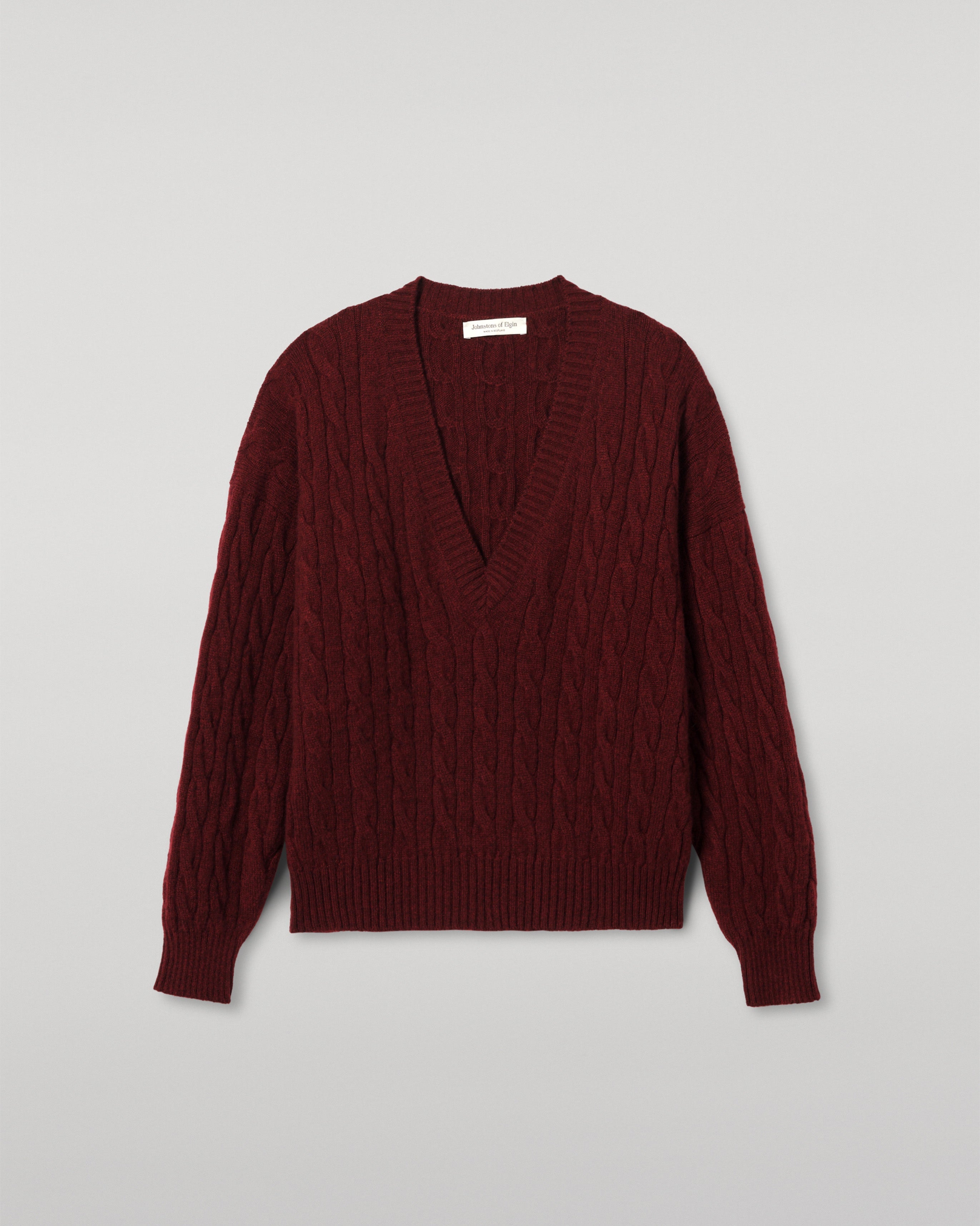 Kylesku Deep V Dark Red Cashmere Jumper