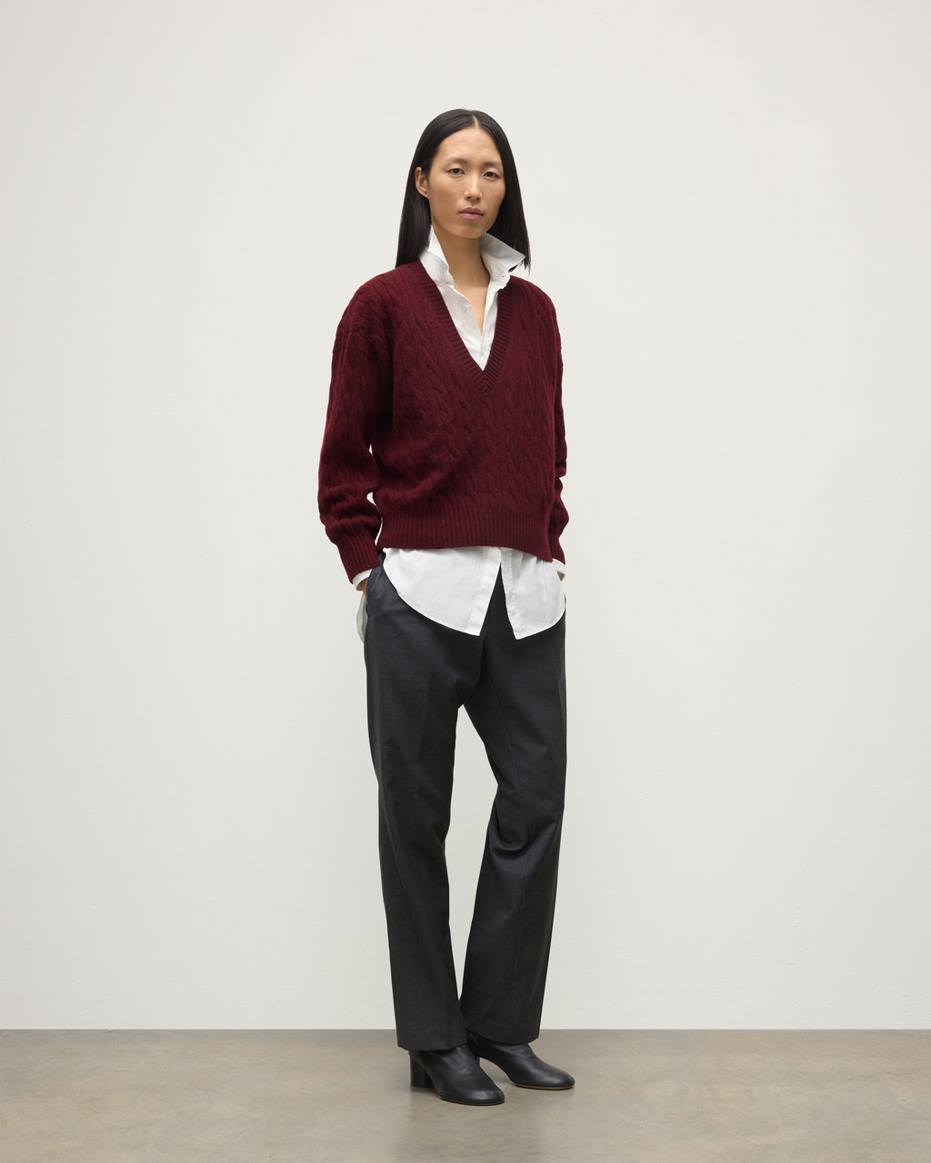 Kylesku Deep V Dark Red Cashmere Jumper