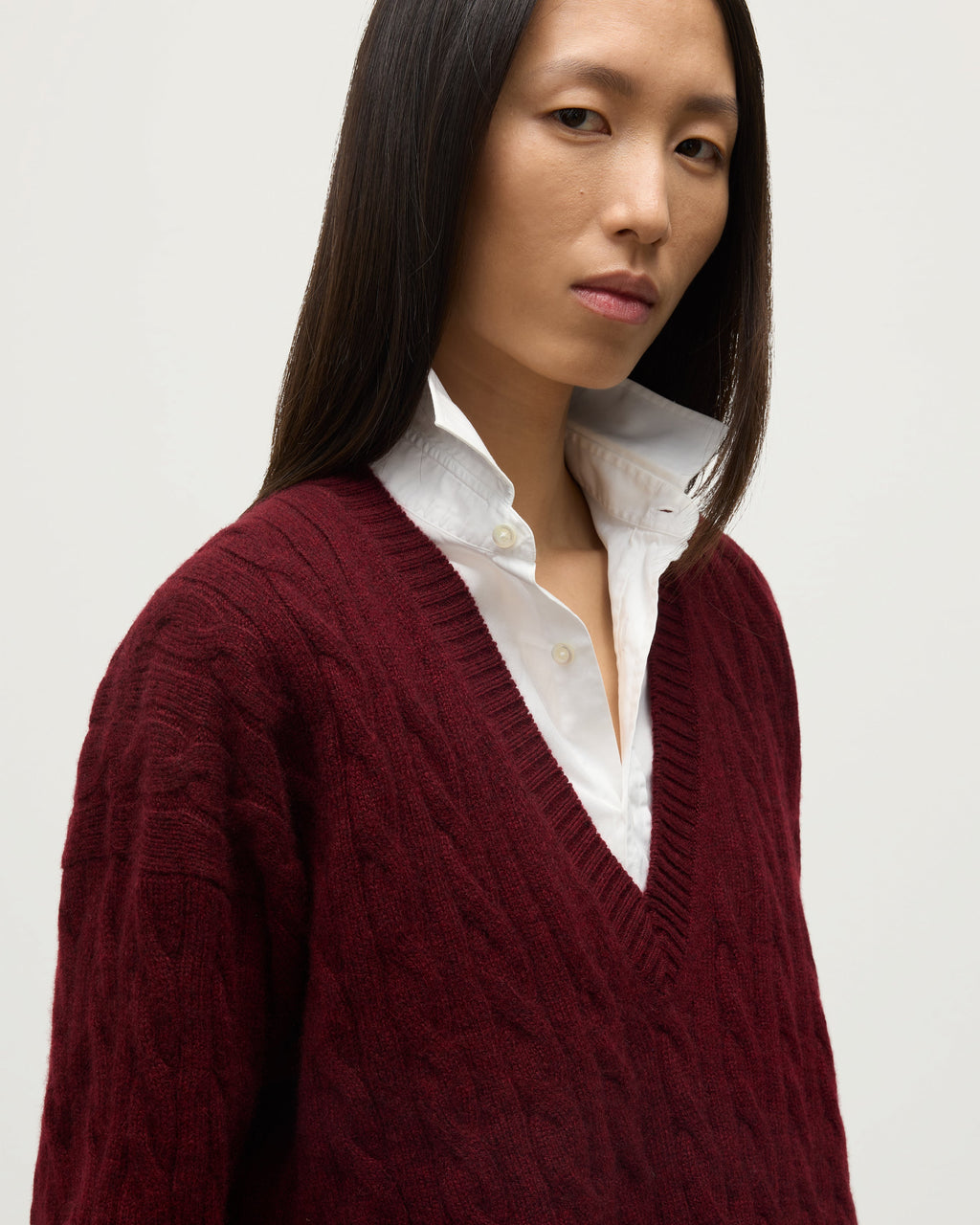 Kylesku Deep V Dark Red Cashmere Jumper