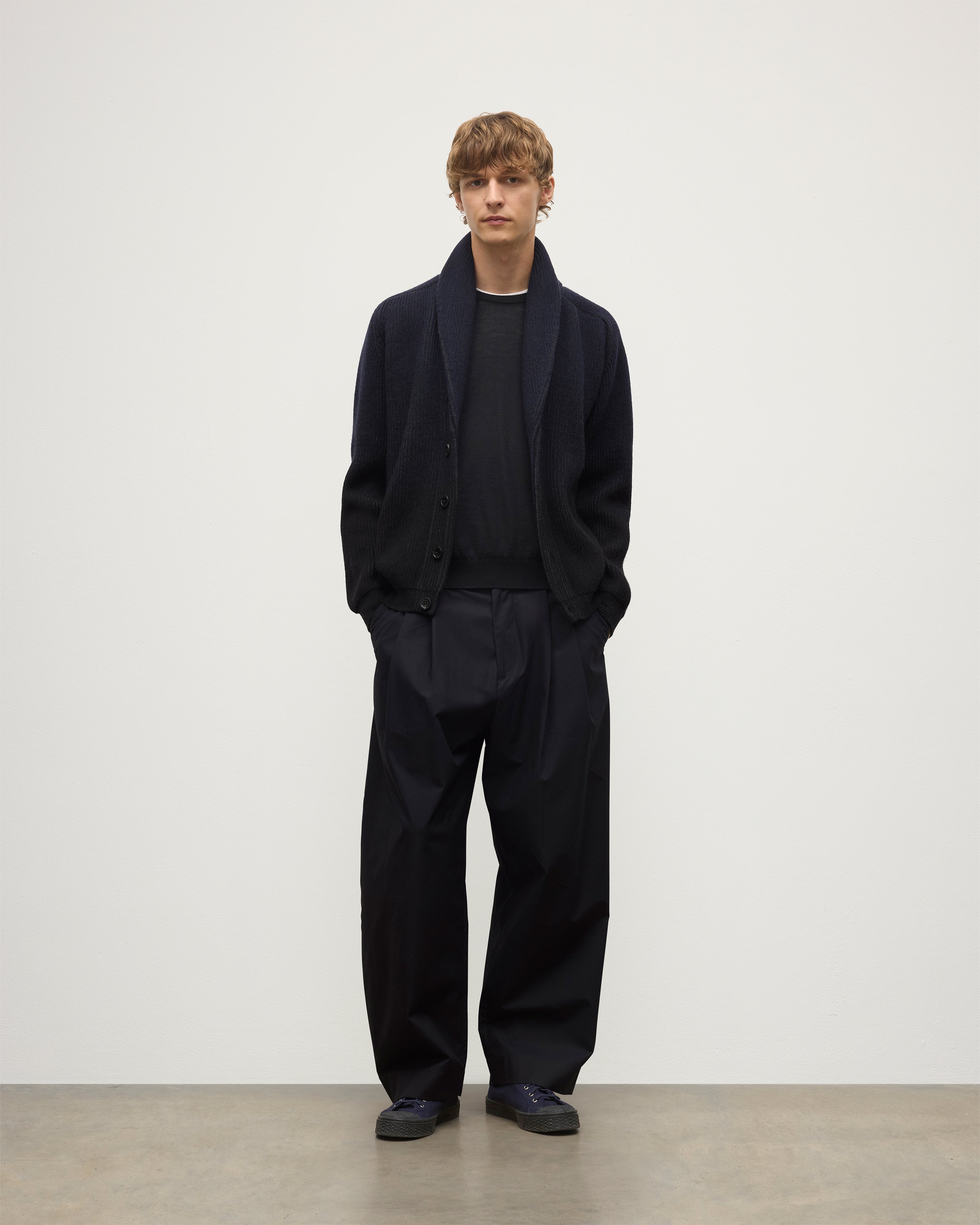Pioneer Navy to Black Shawl Collar Cashmere Cardigan