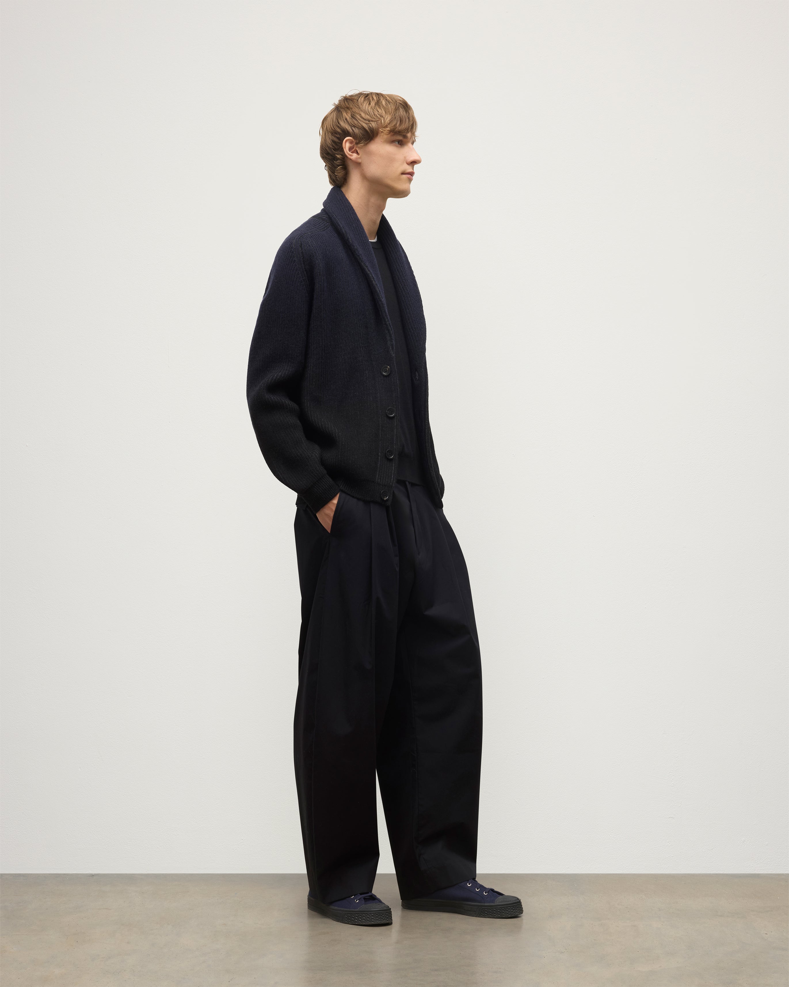 Pioneer Navy to Black Shawl Collar Cashmere Cardigan