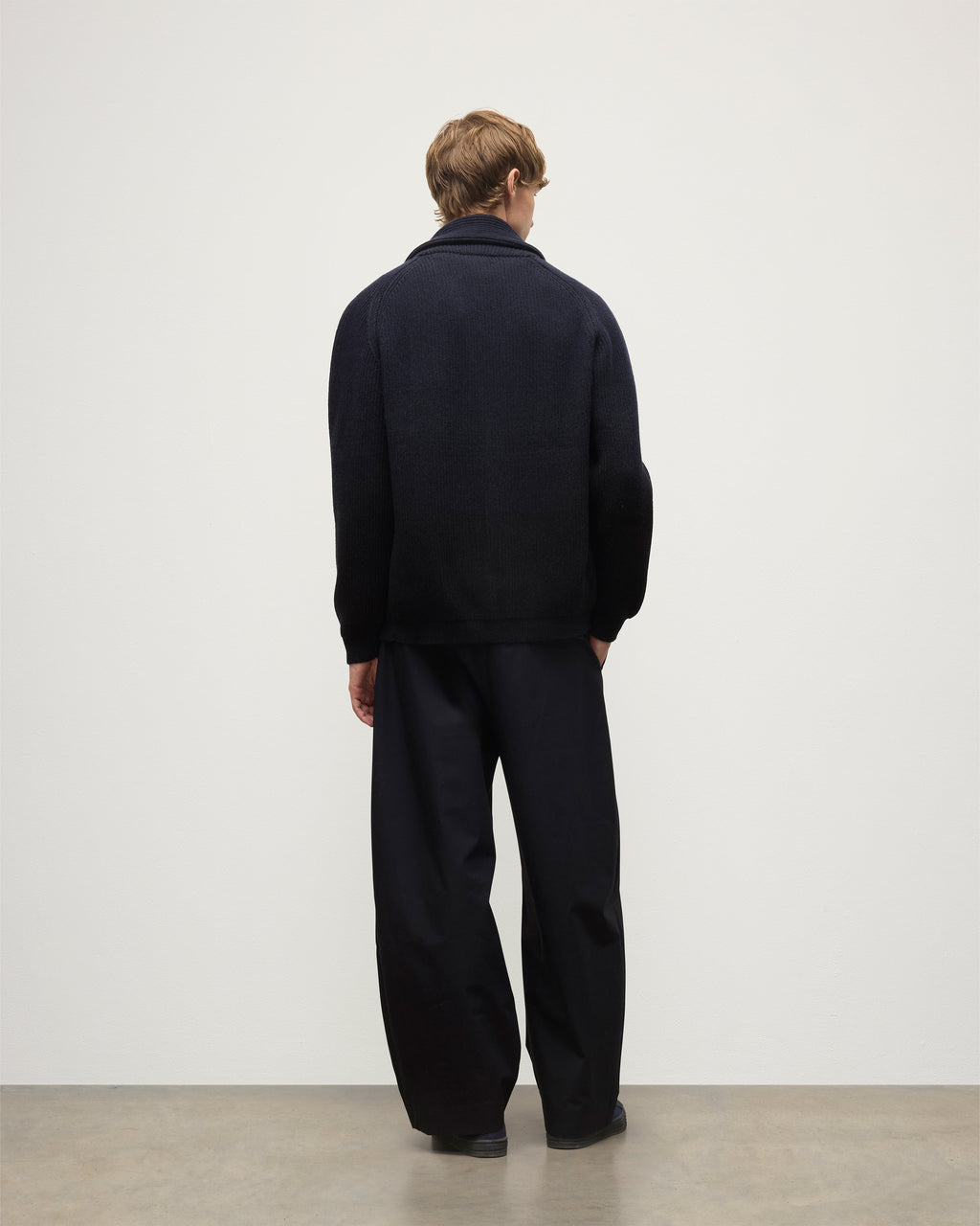 Pioneer Navy to Black Shawl Collar Cashmere Cardigan