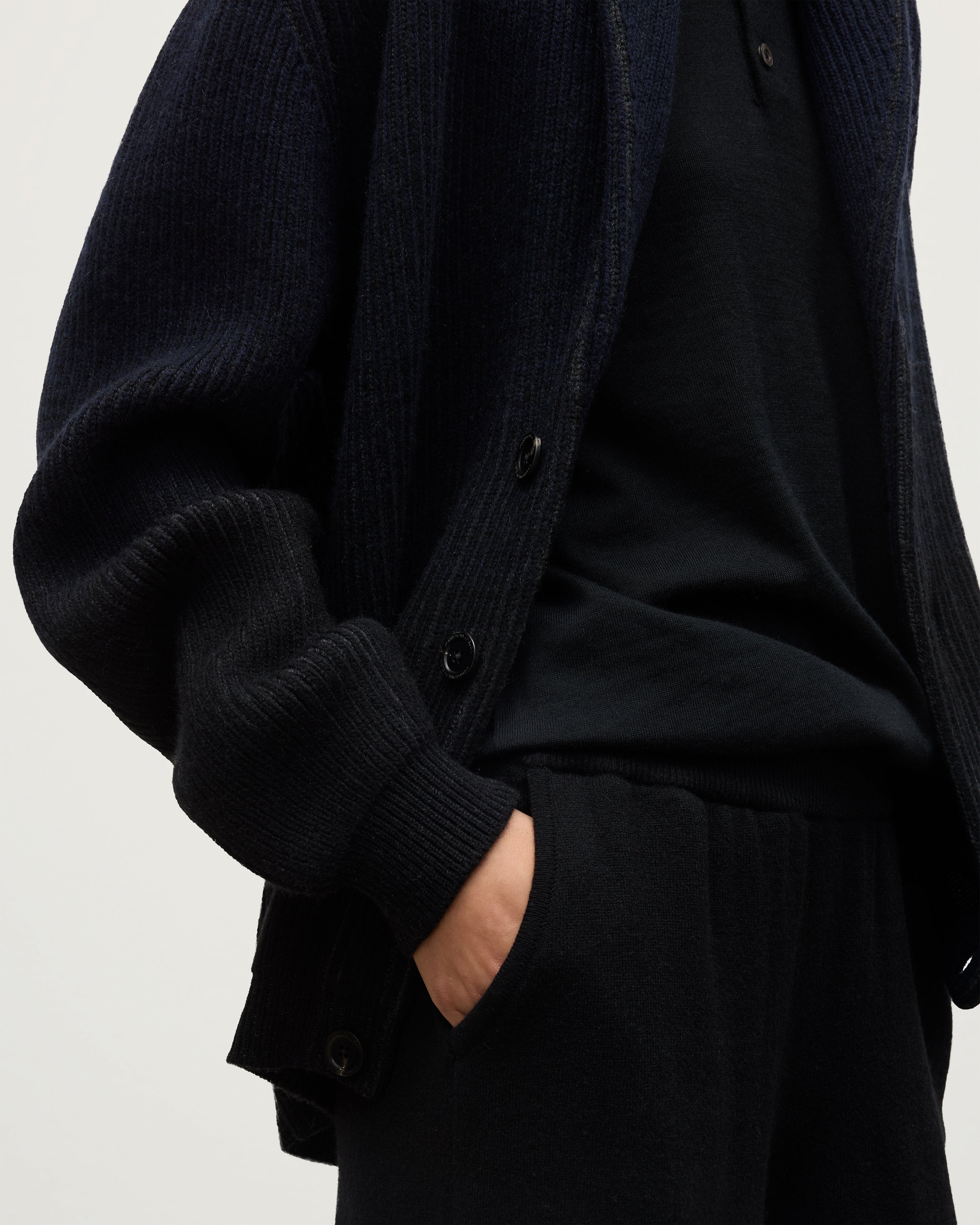 Pioneer Navy to Black Shawl Collar Cashmere Cardigan