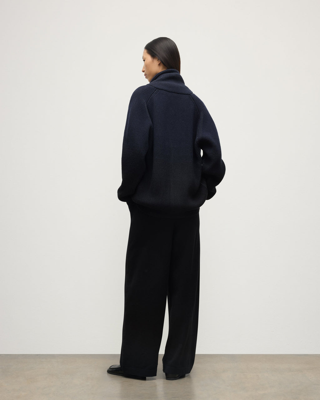 Pioneer Navy to Black Shawl Collar Cashmere Cardigan