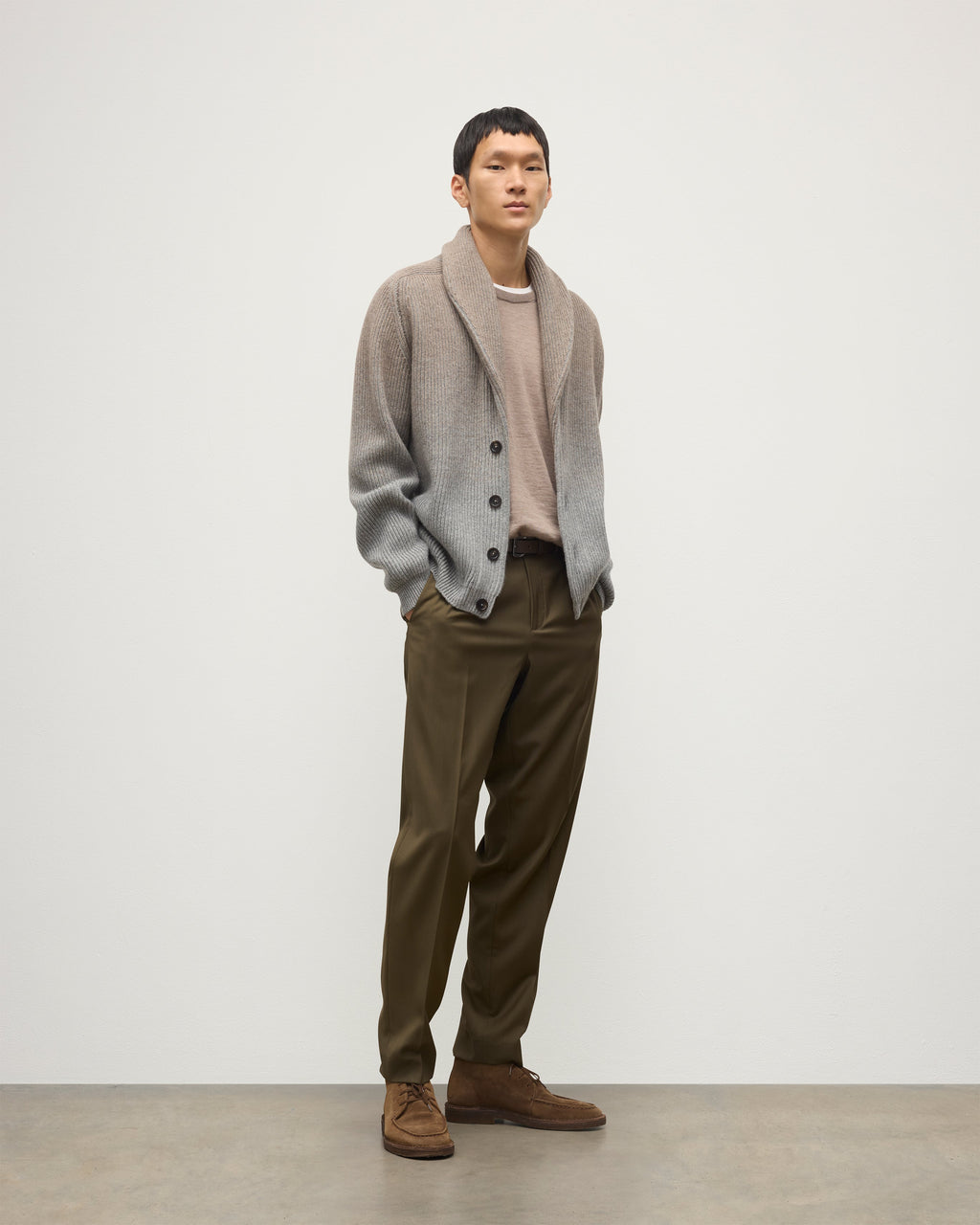 Pioneer Light Brown to Grey Shawl Collar Cashmere Cardigan