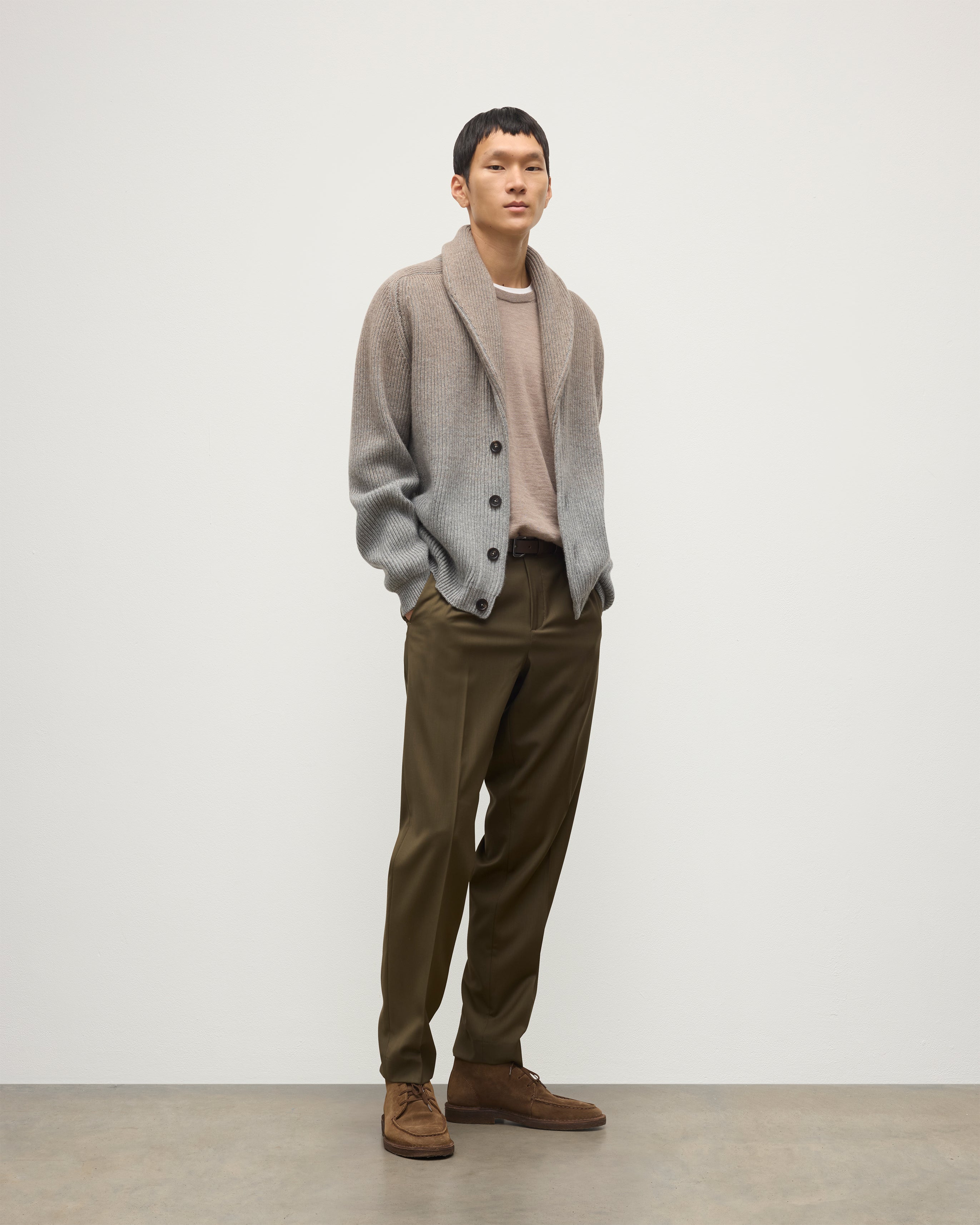 Pioneer Light Brown to Grey Shawl Collar Cashmere Cardigan