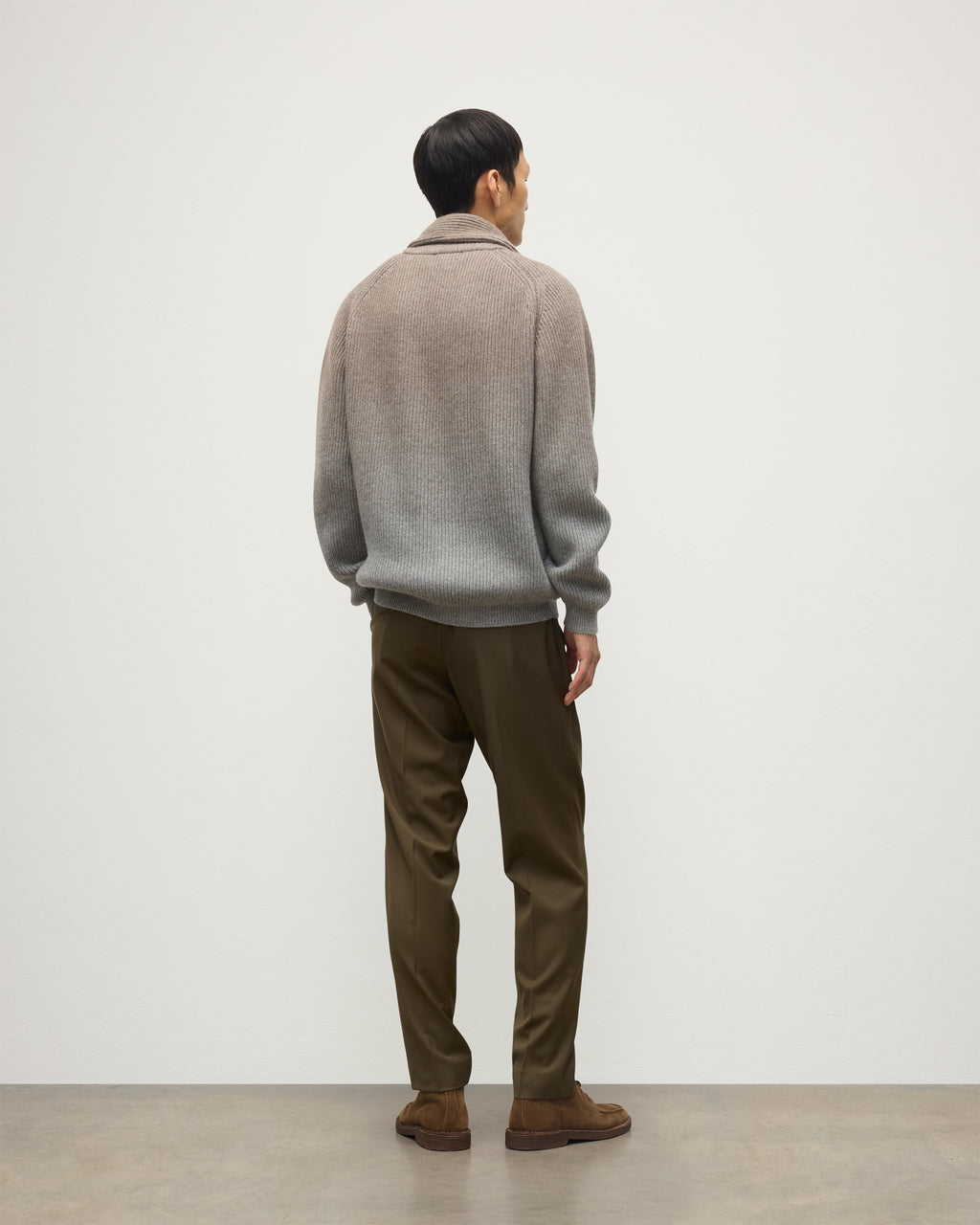 Pioneer Light Brown to Grey Shawl Collar Cashmere Cardigan