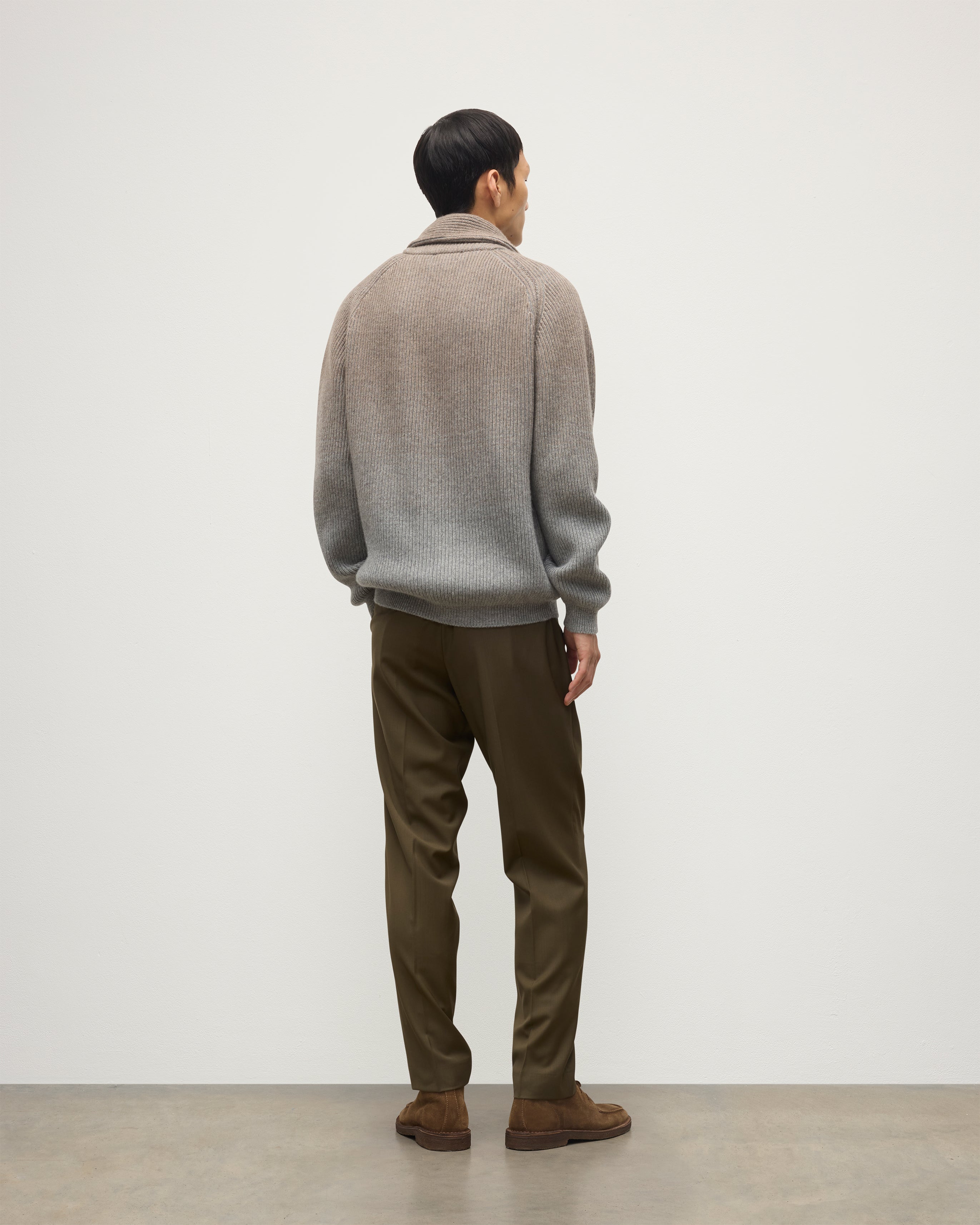 Pioneer Light Brown to Grey Shawl Collar Cashmere Cardigan