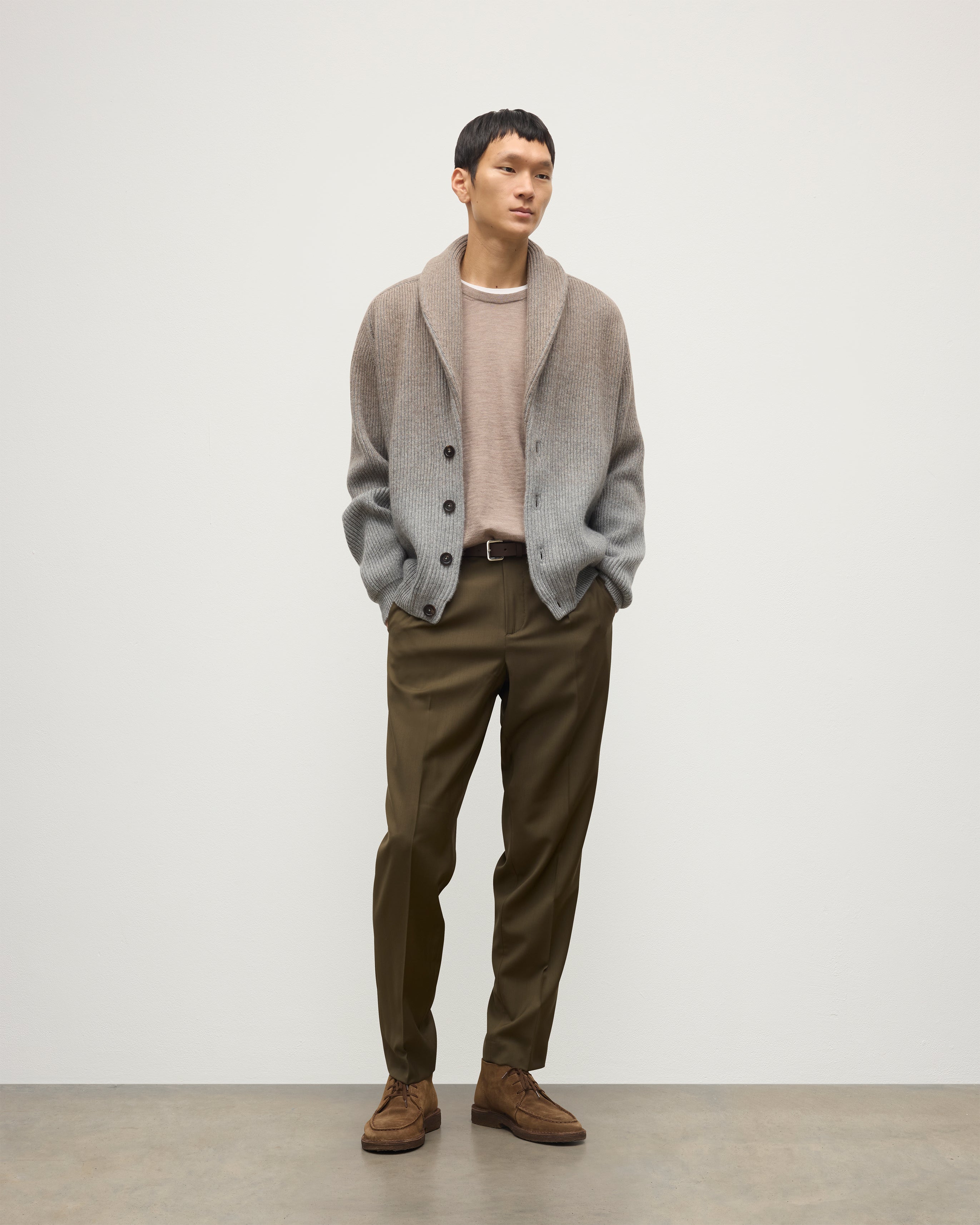 Pioneer Light Brown to Grey Shawl Collar Cashmere Cardigan