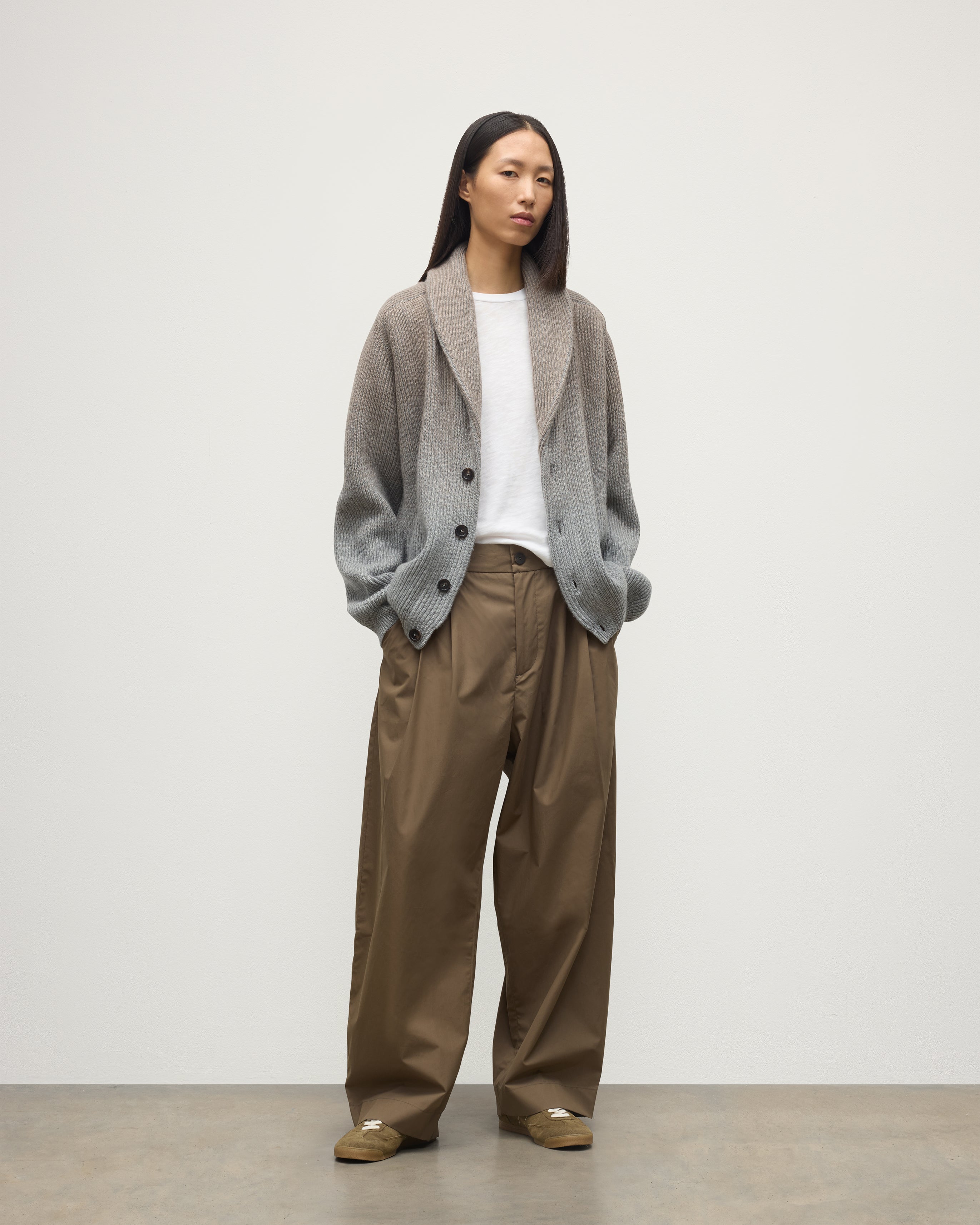 Pioneer Light Brown to Grey Shawl Collar Cashmere Cardigan