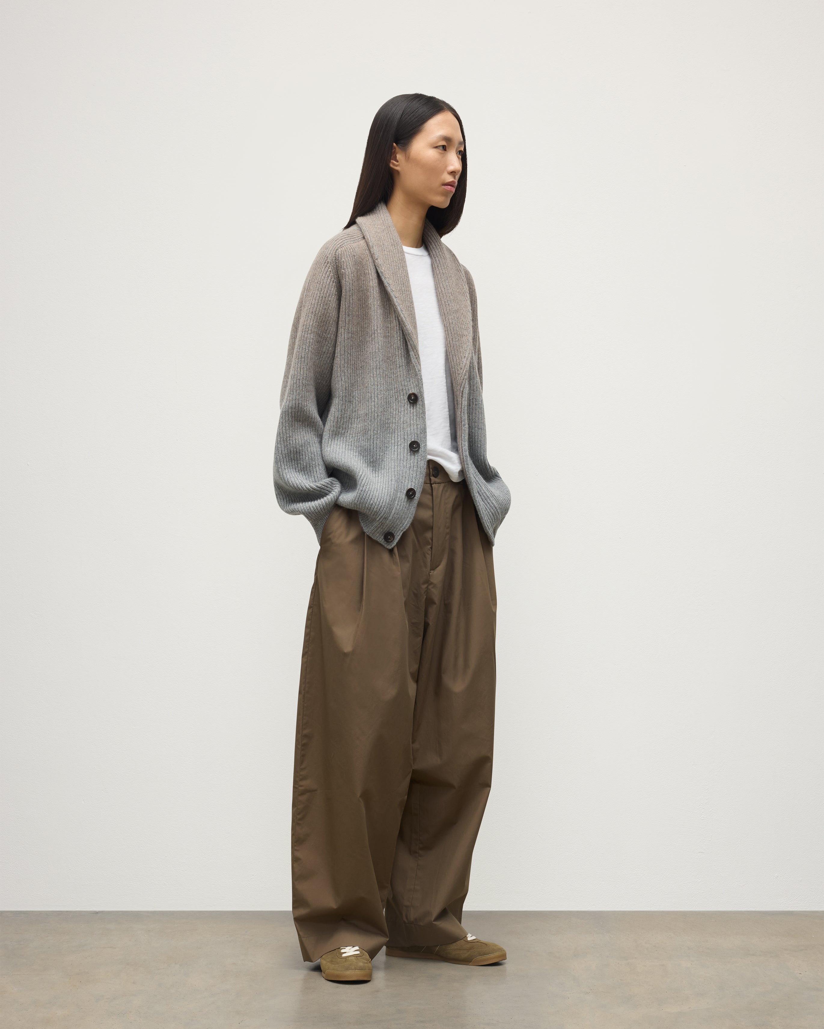 Pioneer Light Brown to Grey Shawl Collar Cashmere Cardigan