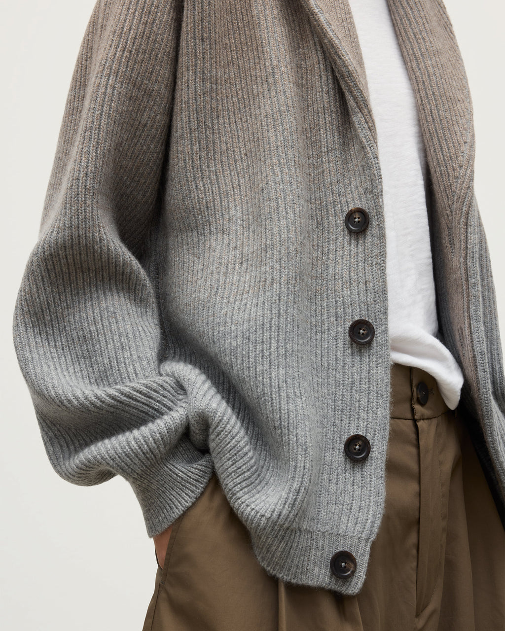 Pioneer Light Brown to Grey Shawl Collar Cashmere Cardigan