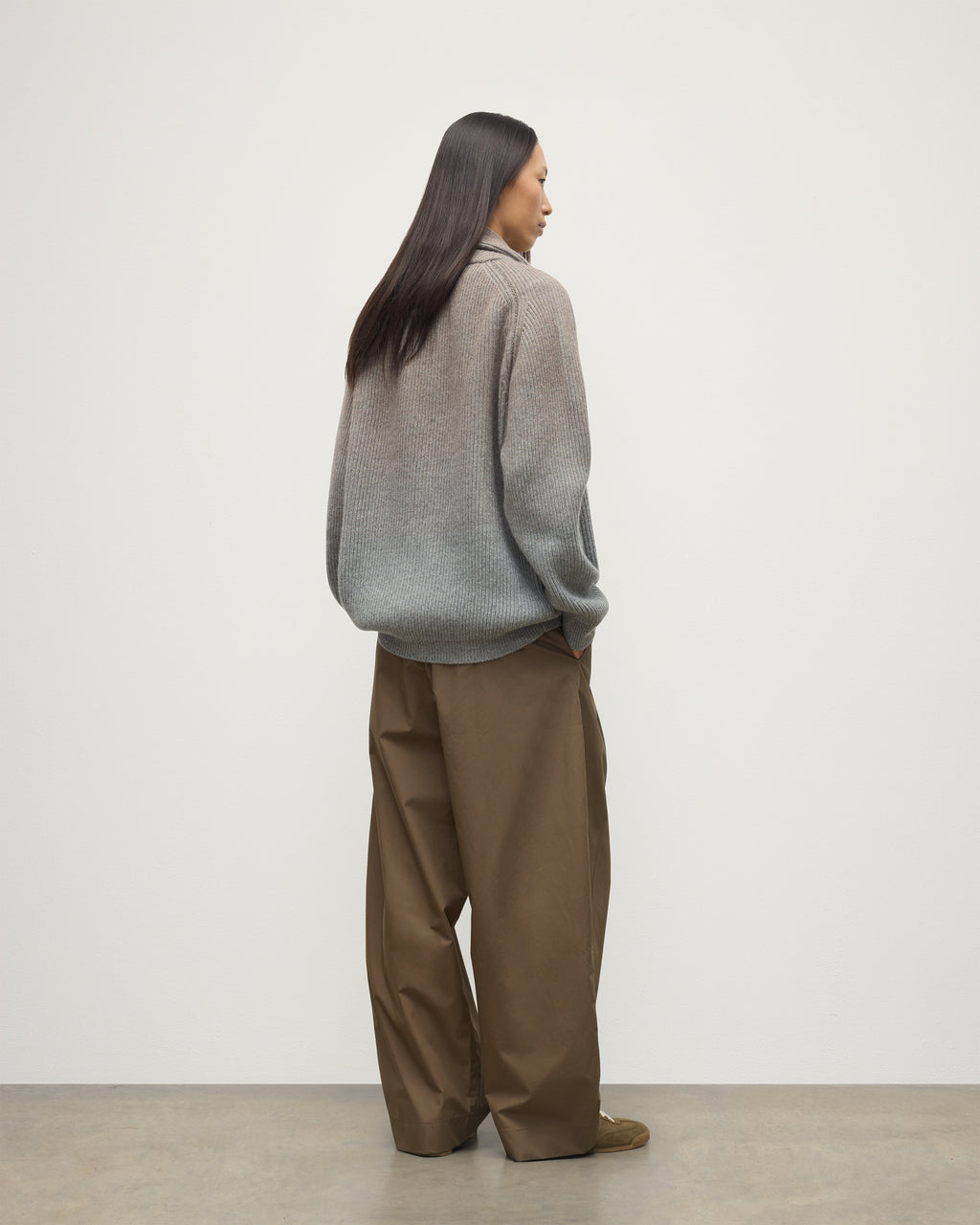 Pioneer Light Brown to Grey Shawl Collar Cashmere Cardigan