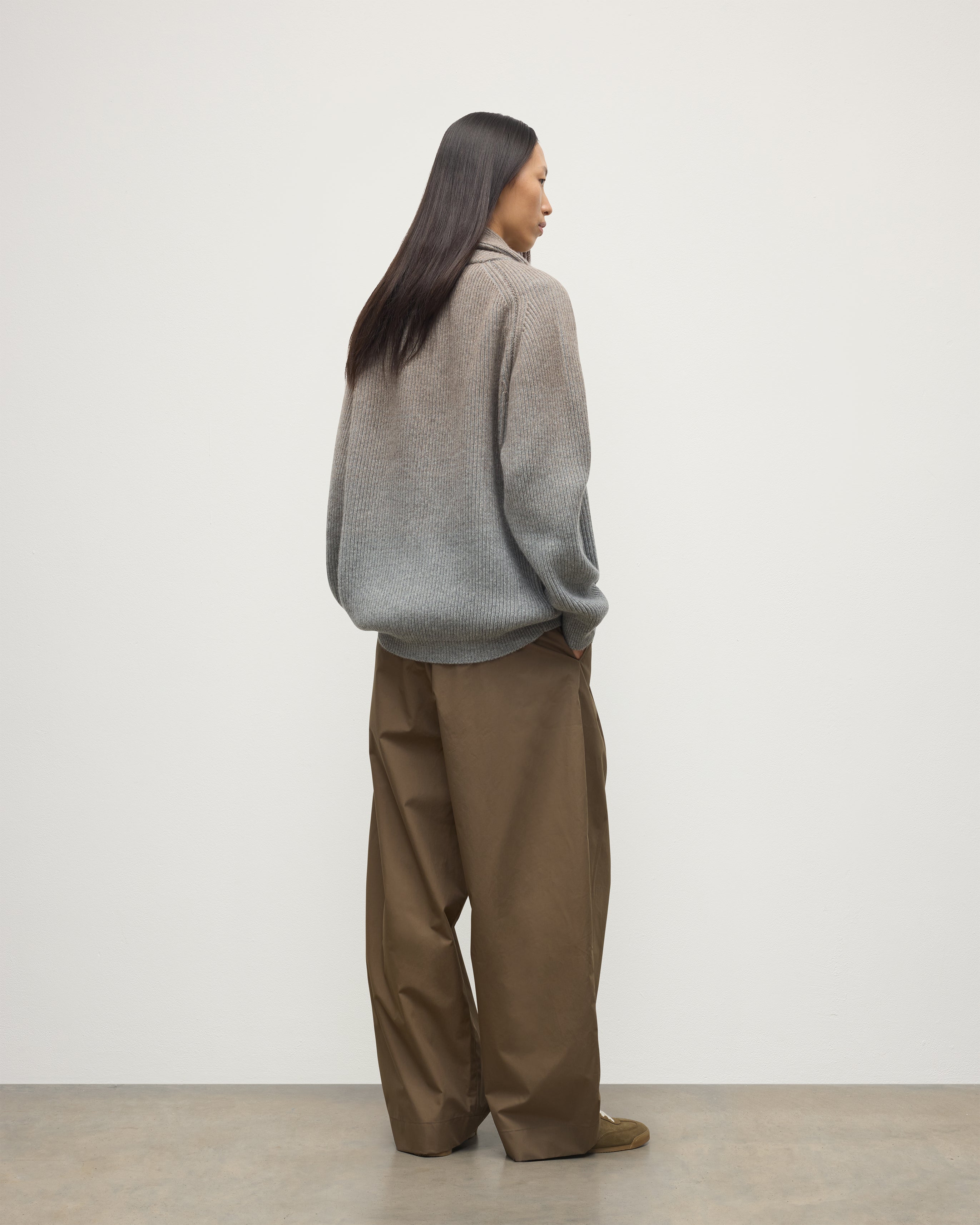 Pioneer Light Brown to Grey Shawl Collar Cashmere Cardigan