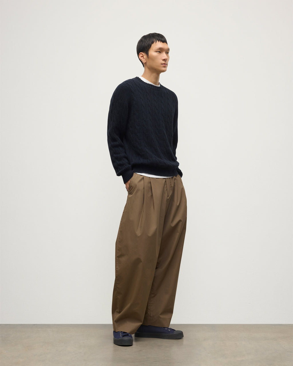 Calder Dark Blue Cable Cashmere Jumper