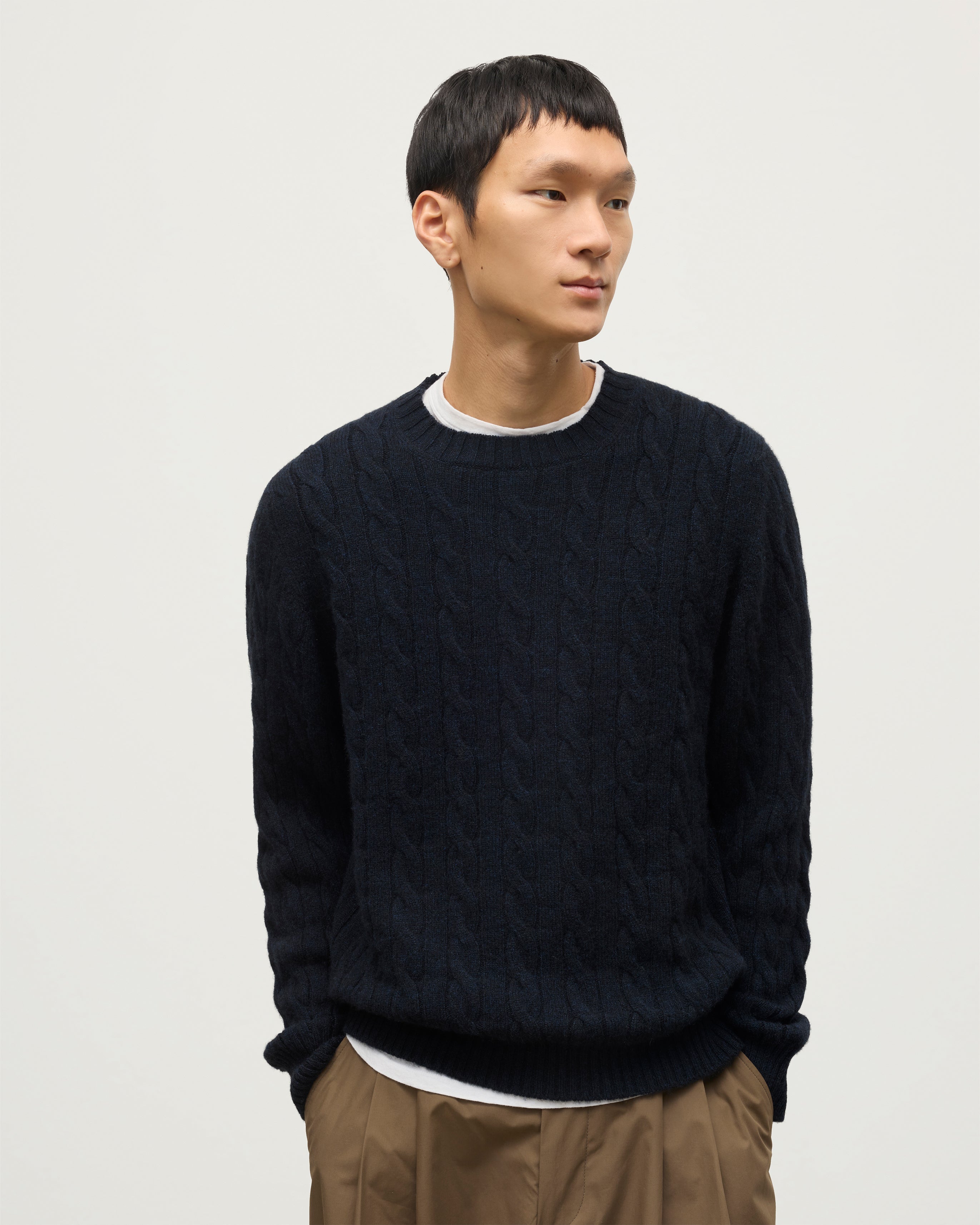 Calder Dark Blue Cable Cashmere Jumper