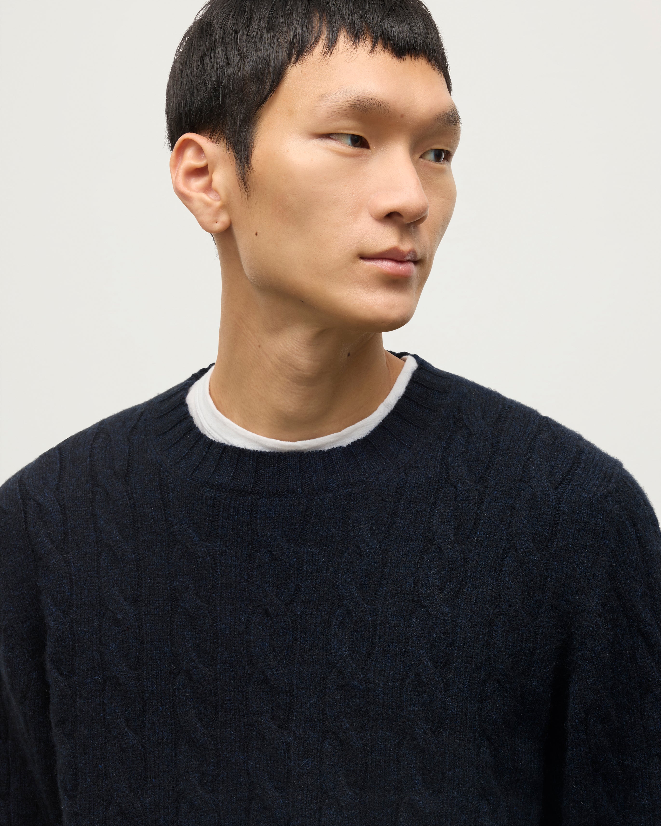 Calder Dark Blue Cable Cashmere Jumper