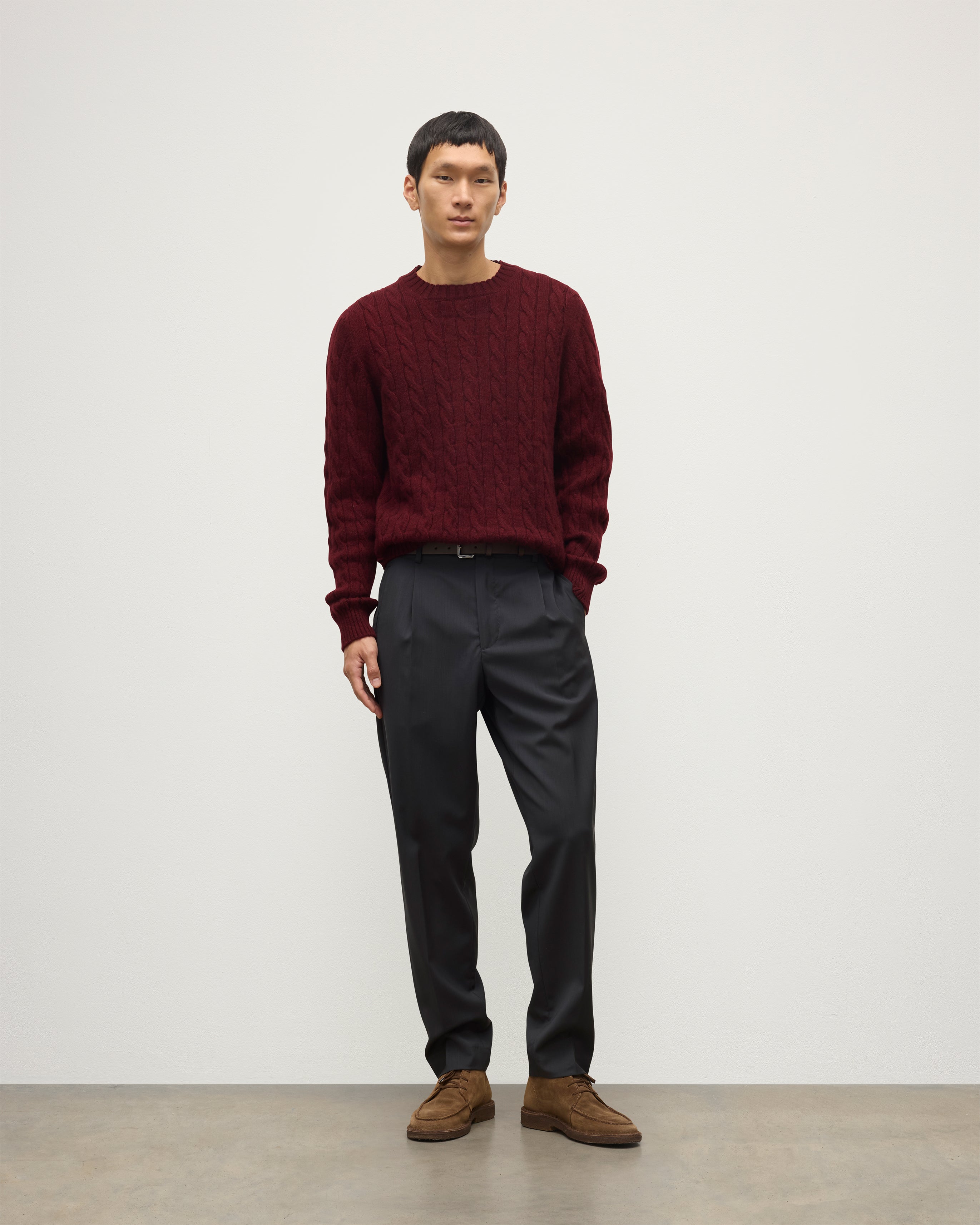 Calder Dark Red Cable Cashmere Jumper