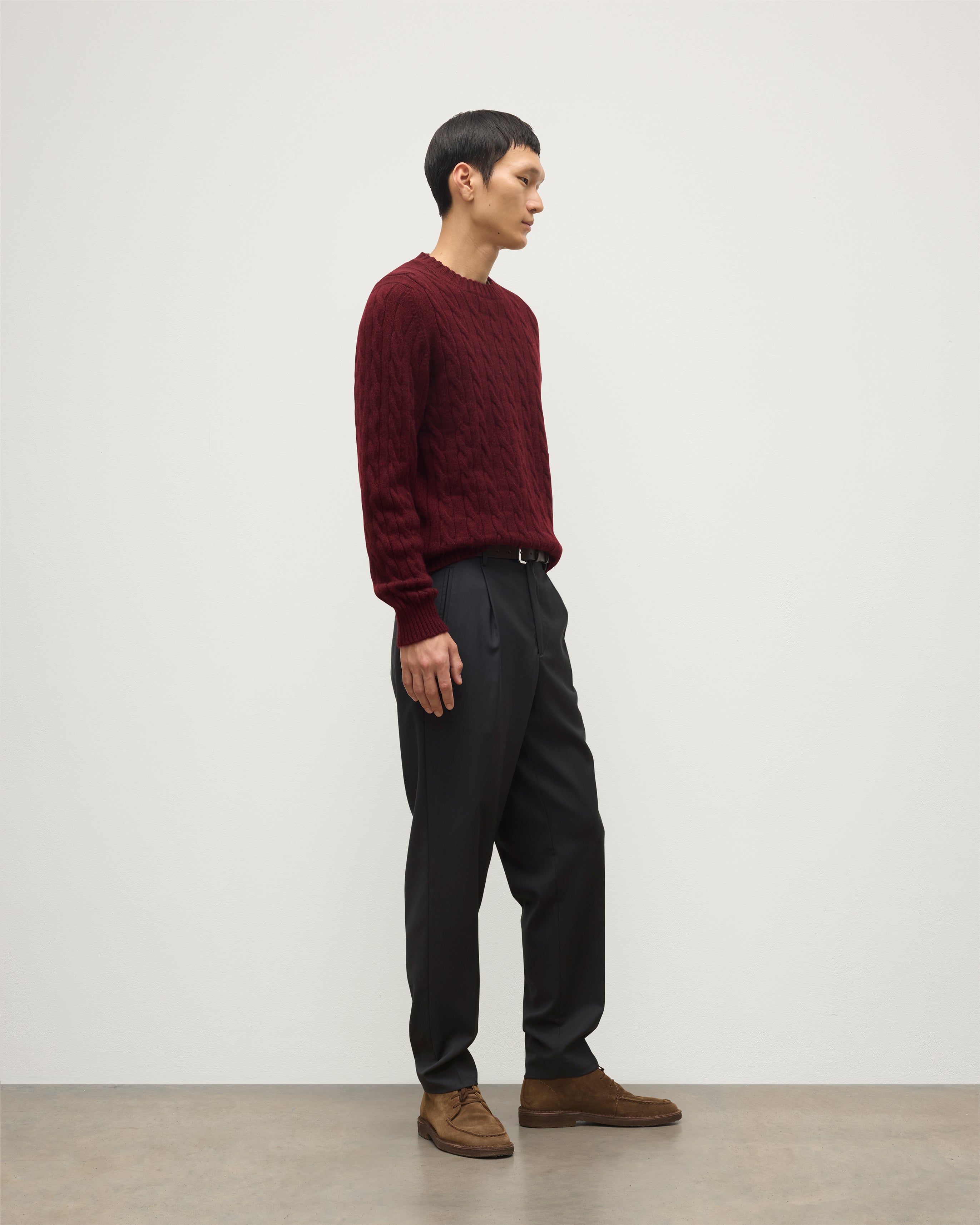 Calder Dark Red Cable Cashmere Jumper