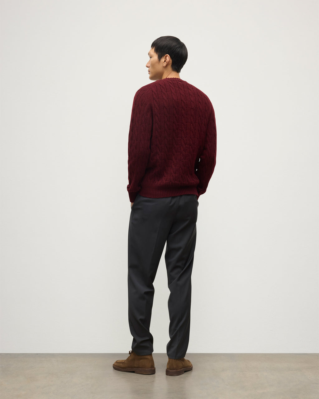 Calder Dark Red Cable Cashmere Jumper