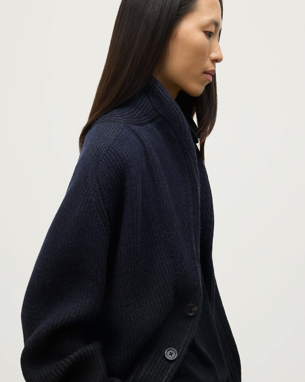 Pioneer Navy to Black Shawl Collar Cashmere Cardigan