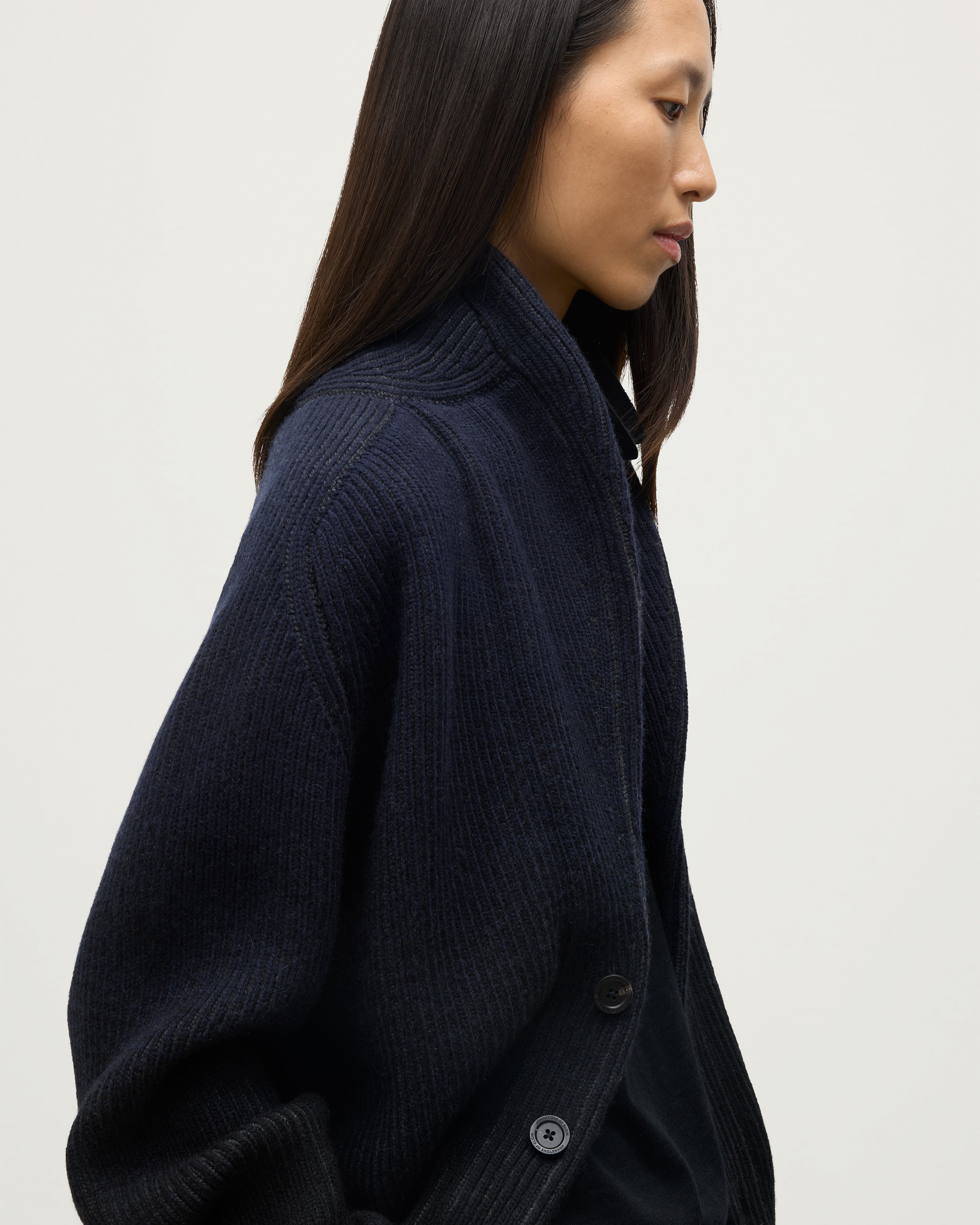 Pioneer Navy to Black Shawl Collar Cashmere Cardigan