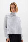 Cropped Ribbed Blue Cashmere Jumper
