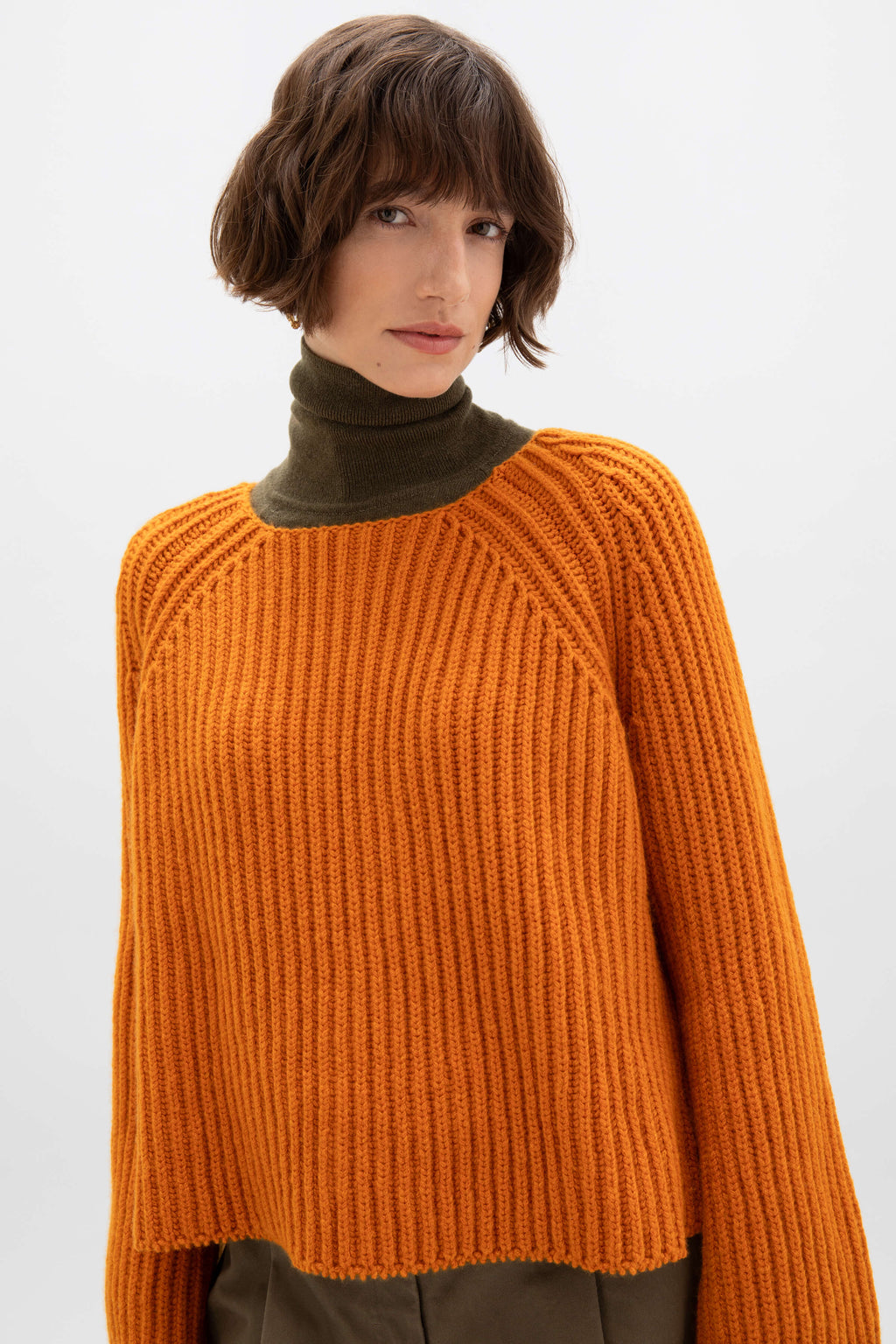 Cropped Ribbed Orange Cashmere Jumper