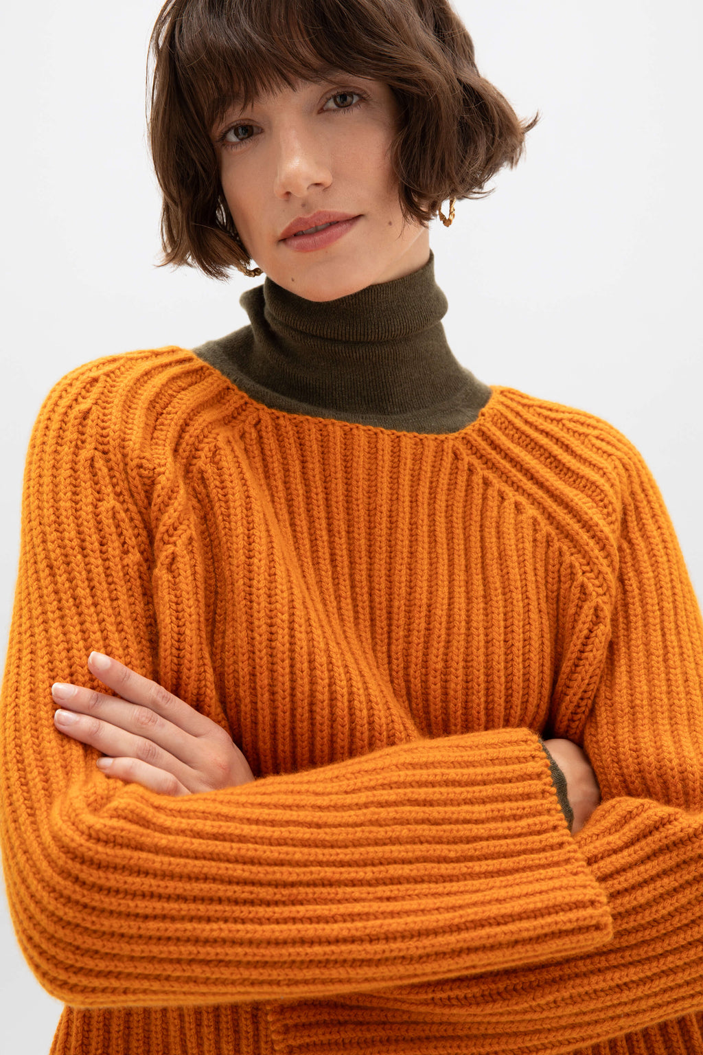 Cropped Ribbed Orange Cashmere Jumper