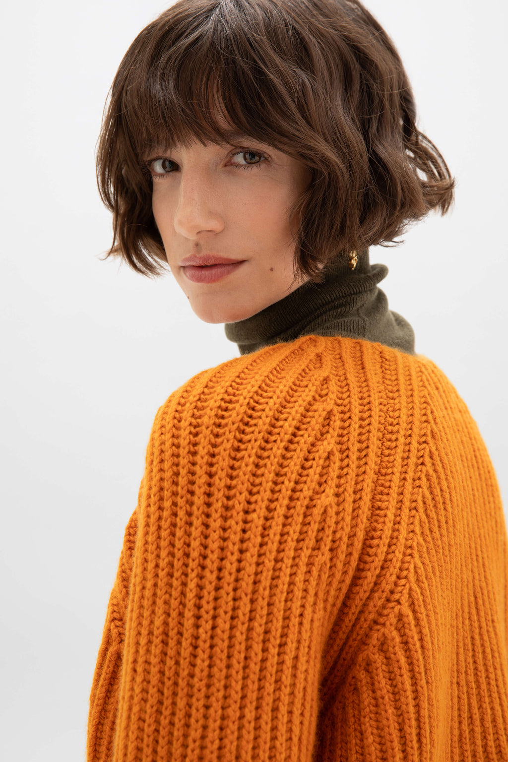 Cropped Ribbed Orange Cashmere Jumper
