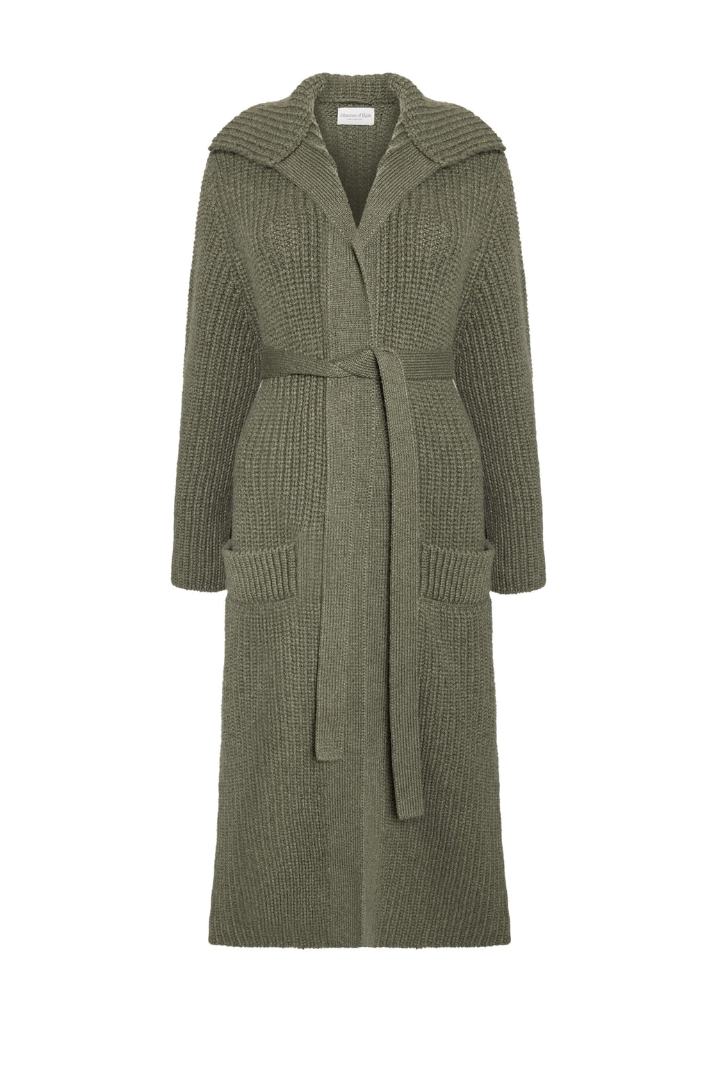 Chunky Rib Knit Olive Green Cashmere Cardigan
