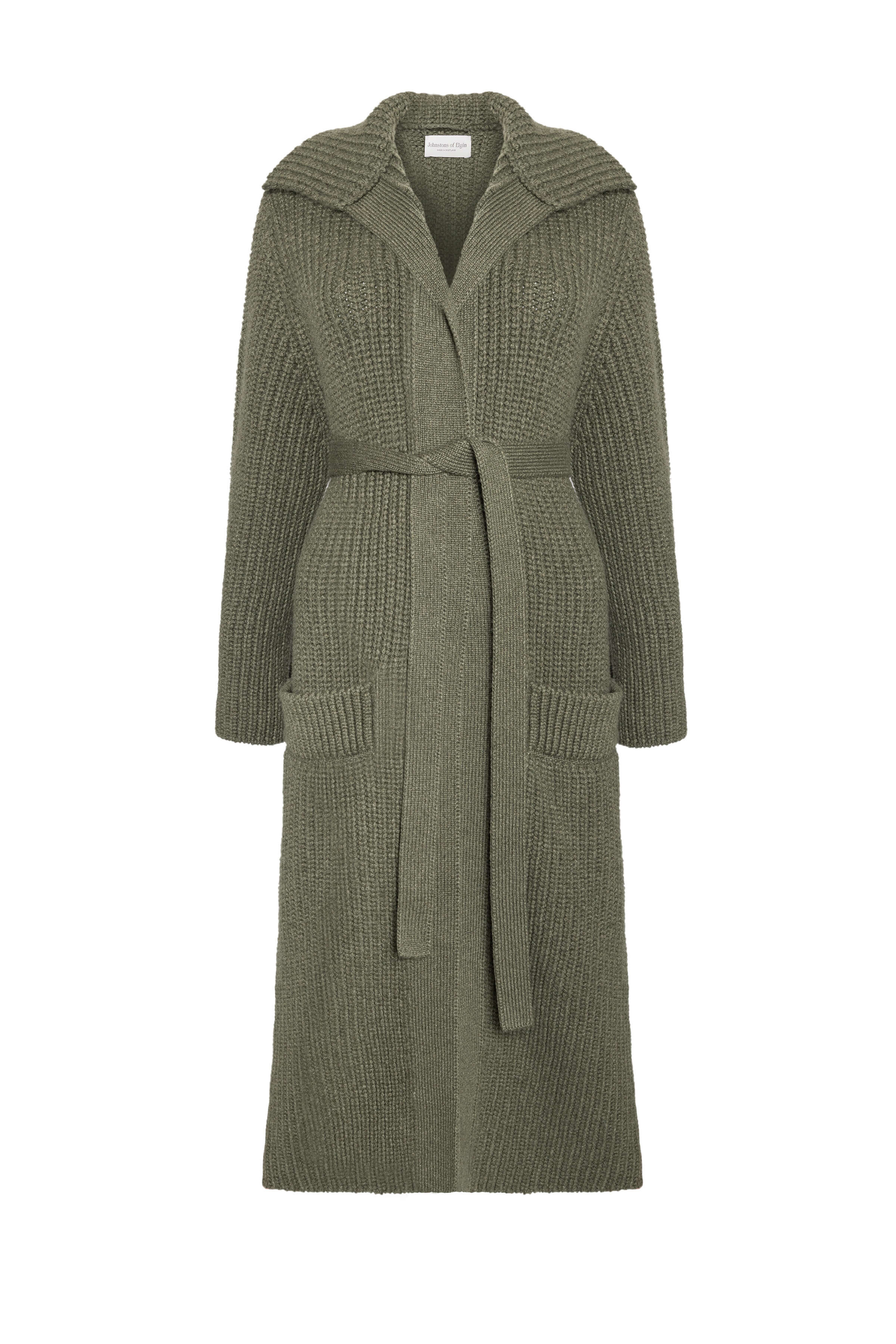 Chunky Rib Knit Olive Green Cashmere Cardigan