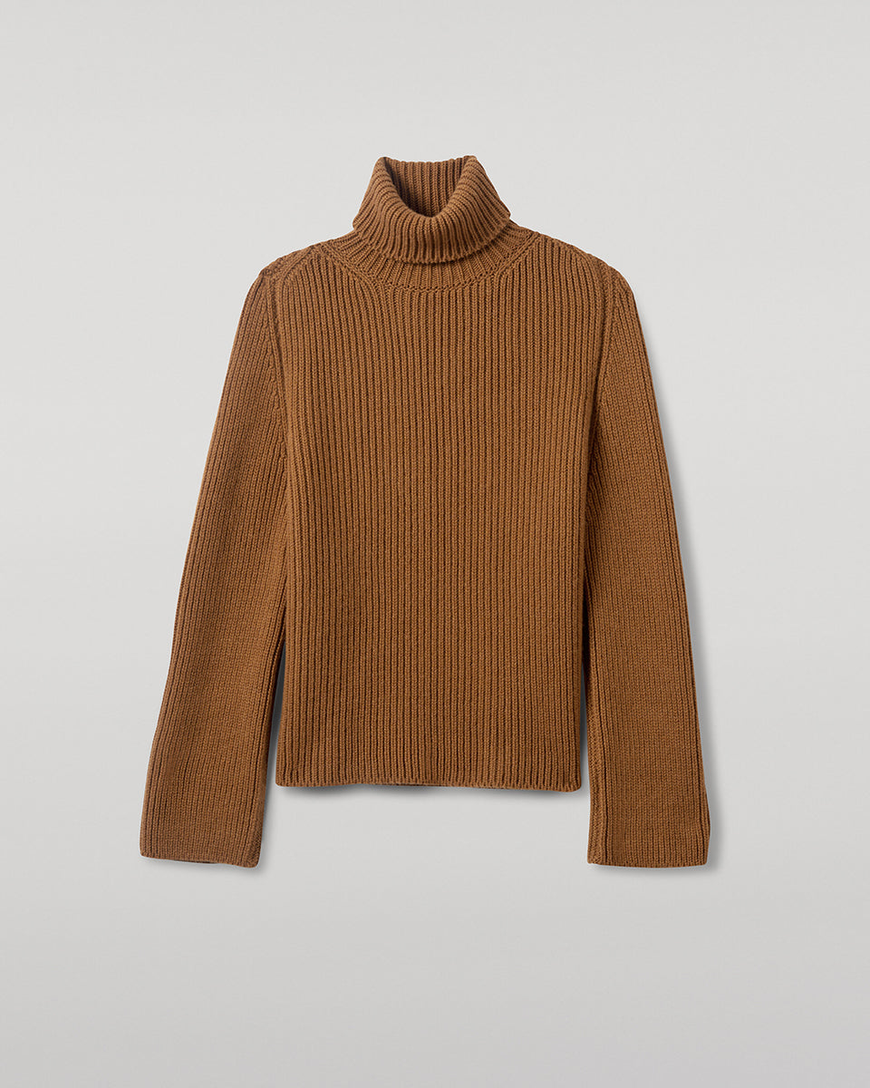 Roll-Collar Dark Camel Cashmere Jumper