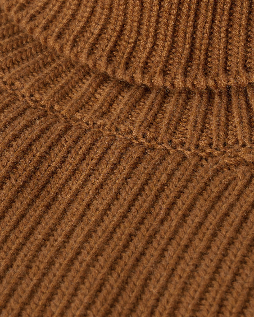 Roll-Collar Dark Camel Cashmere Jumper