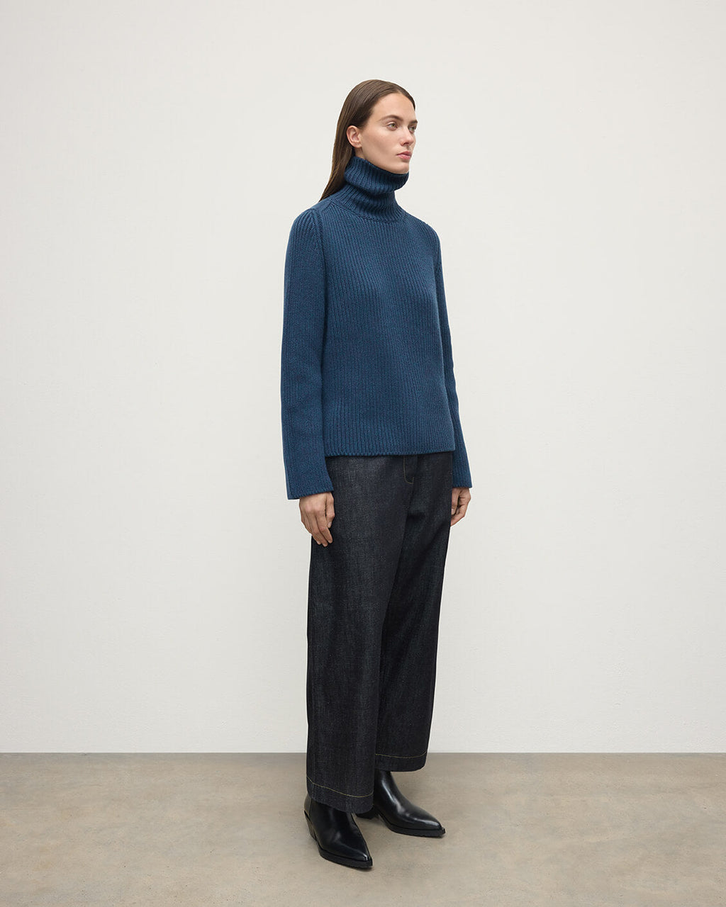 Roll-Collar Navy Cashmere Jumper