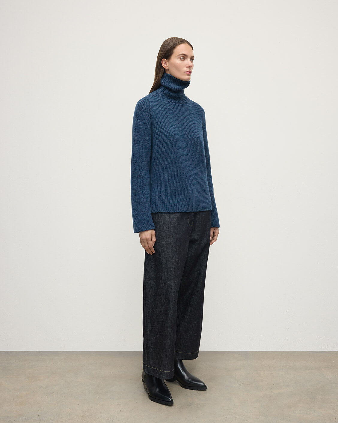 Roll-Collar Navy Cashmere Jumper