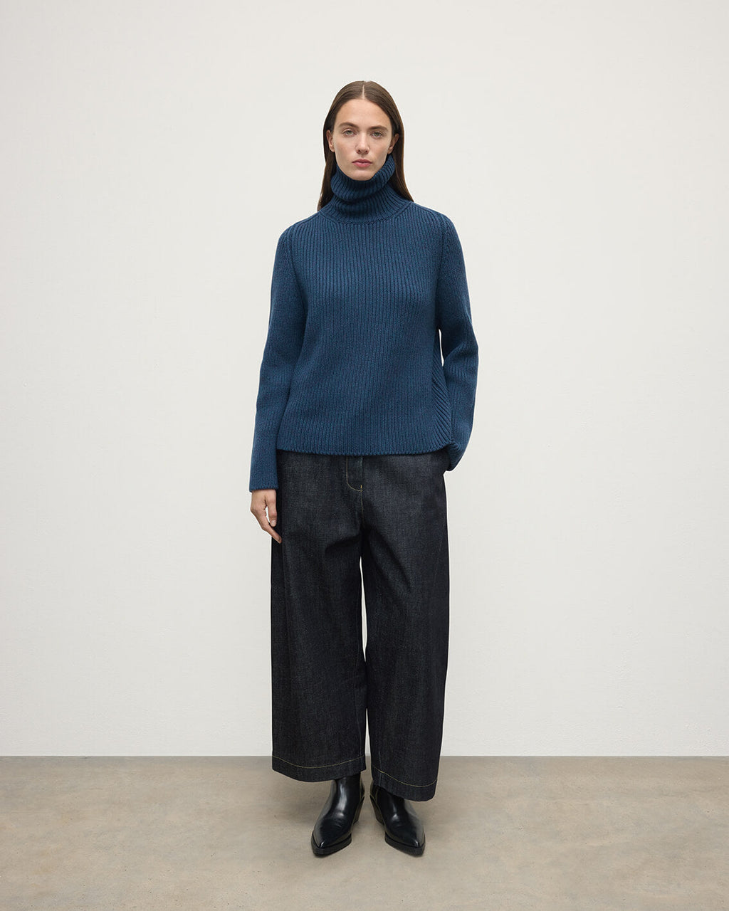 Roll-Collar Navy Cashmere Jumper