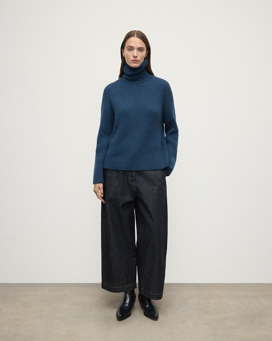 Roll-Collar Navy Cashmere Jumper