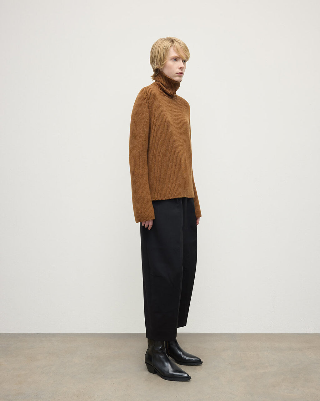 Roll-Collar Dark Camel Cashmere Jumper