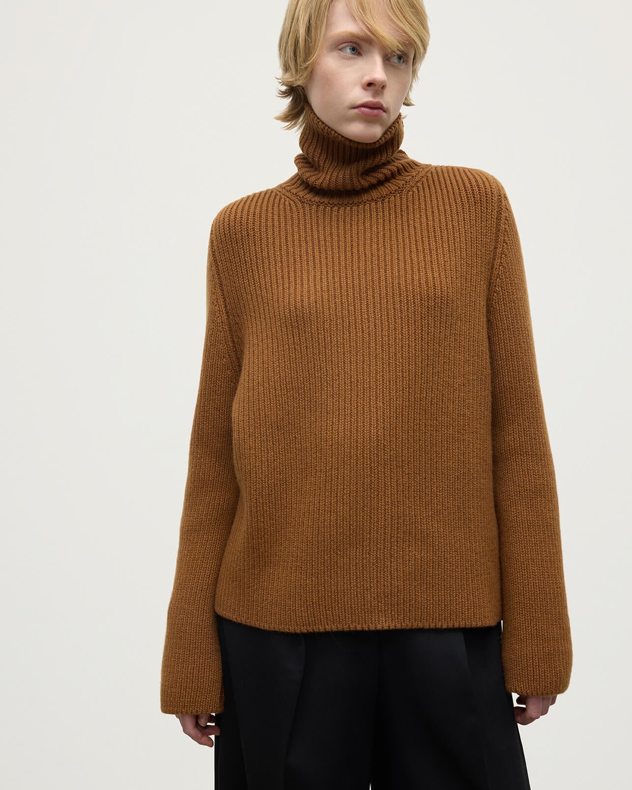 Roll-Collar Dark Camel Cashmere Jumper