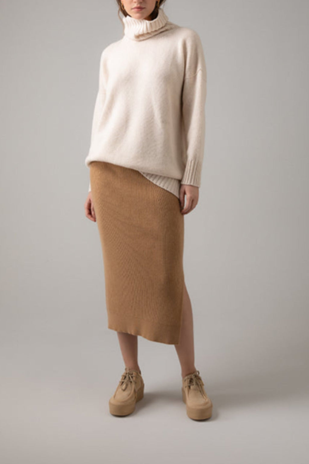 Camel Ribbed Cashmere Tube Skirt