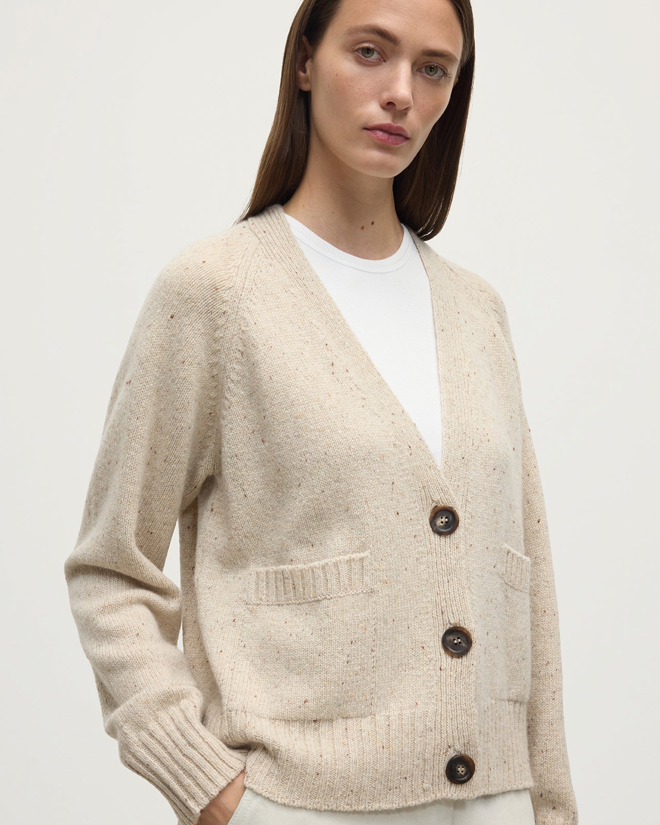 Donegal Cashmere Cream V Neck Cardigan