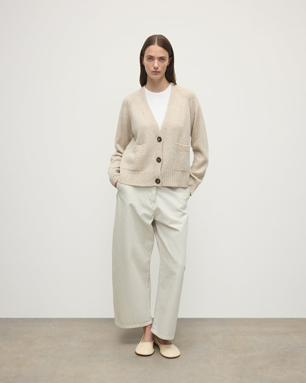 Donegal Cashmere Cream V Neck Cardigan