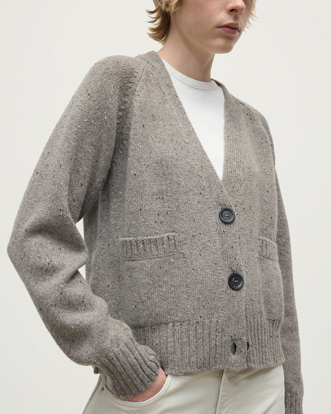 Donegal Cashmere Grey V Neck Cardigan